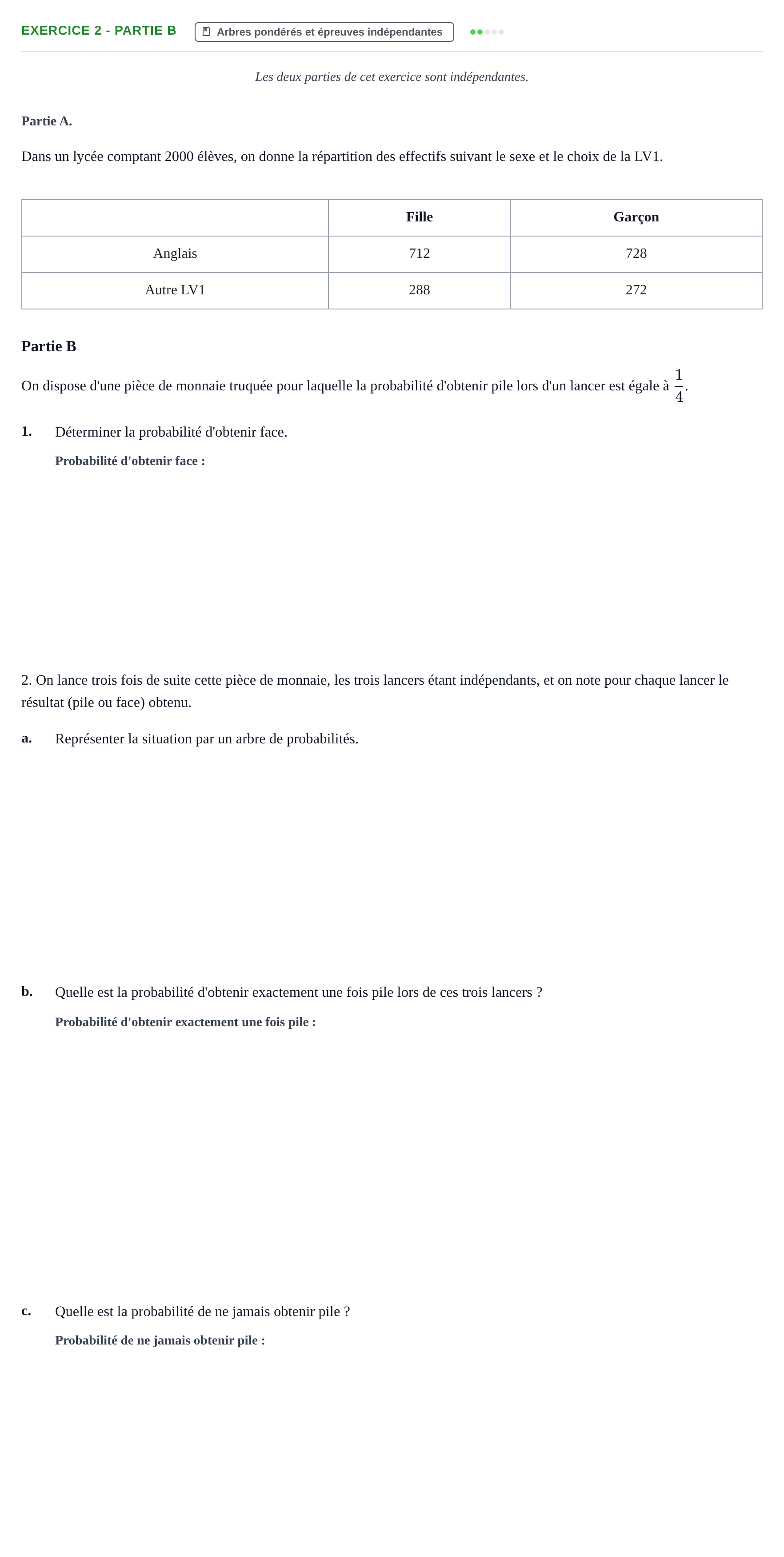 Énoncé: Exercice 2 - Partie B · Bac Épreuve anticipée de mathématiques (sans spécialité) Sujets zéro et spécimens sujet 2026 (sujet 2)