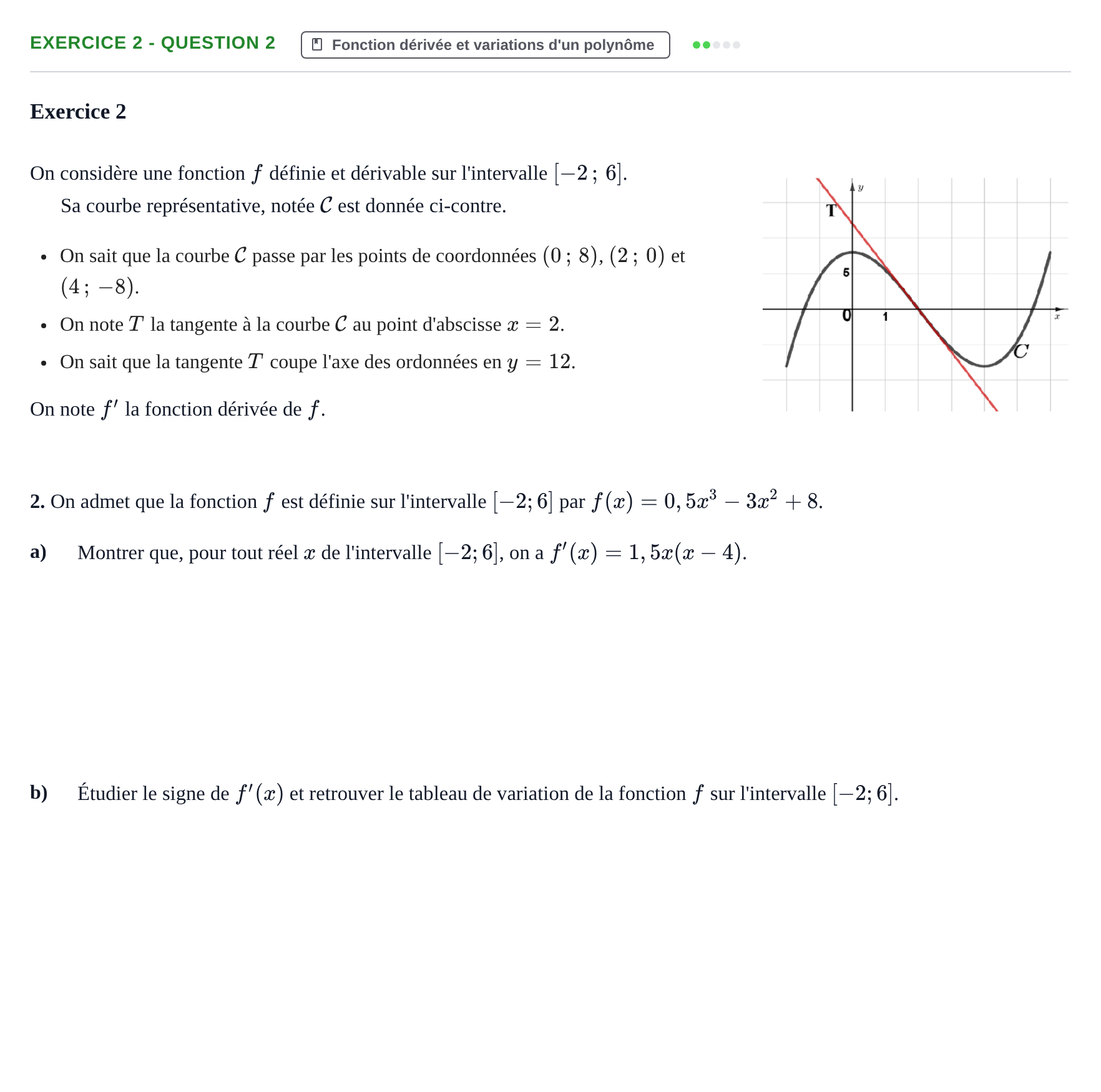 Énoncé: Exercice 2 - Question 2 · Bac STMG Épreuve anticipée de mathématiques Sujets zéro et spécimens sujet 2026 (sujet 1)