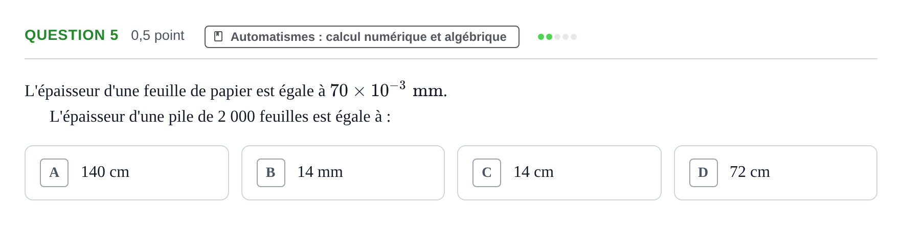 Énoncé: Question 5 · Bac STMG Épreuve anticipée de mathématiques Sujets zéro et spécimens sujet 2026 (sujet 1)