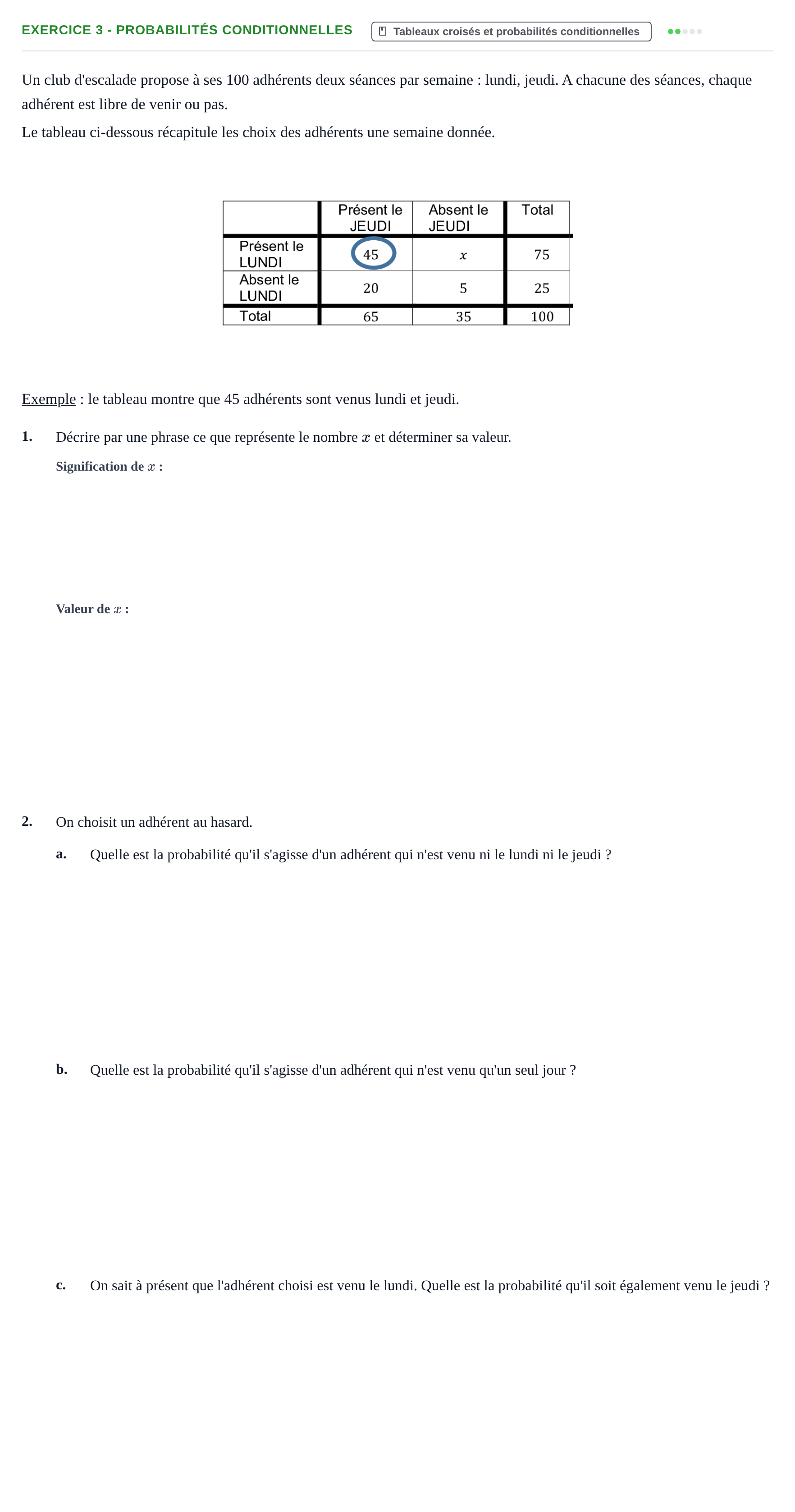 Énoncé: Exercice 3 - Probabilités conditionnelles · Bac STMG Épreuve anticipée de mathématiques Sujets zéro et spécimens sujet 2026 (sujet 2)