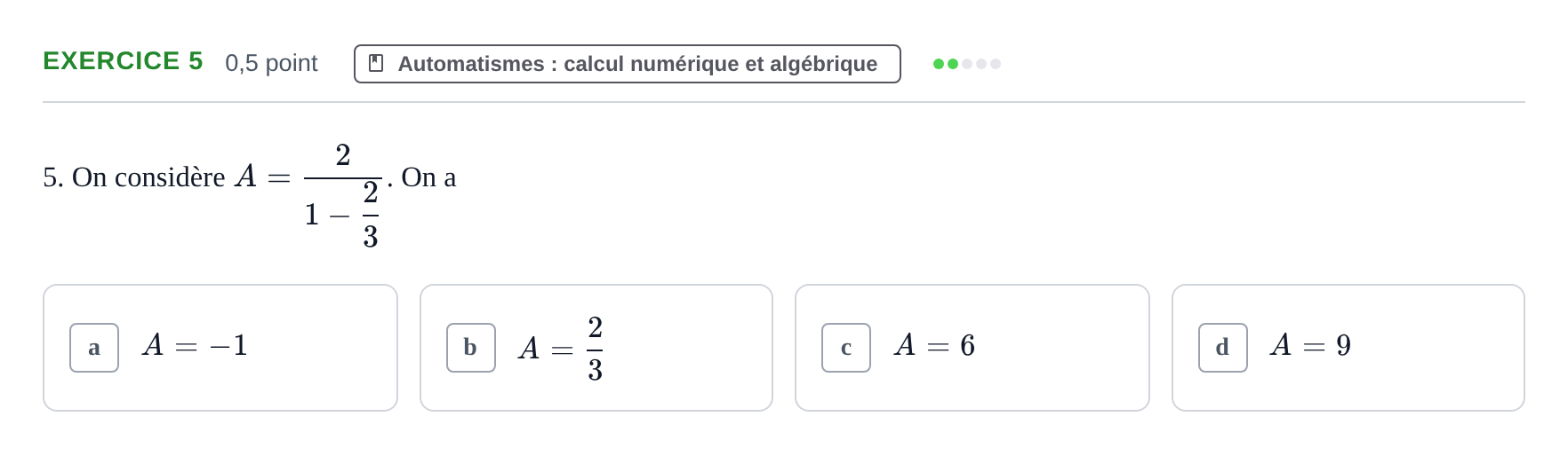 Énoncé: Exercice 5 · Bac STMG Épreuve anticipée de mathématiques Sujets zéro et spécimens sujet 2026 (sujet 2)
