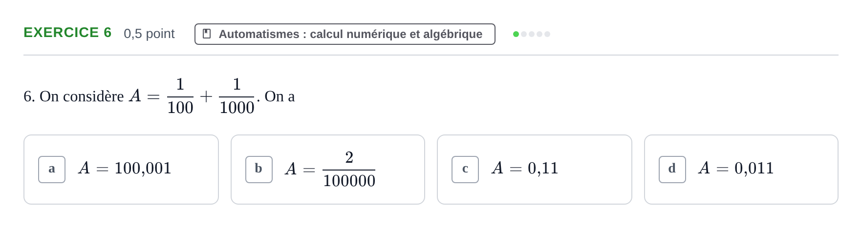 Énoncé: Exercice 6 · Bac STMG Épreuve anticipée de mathématiques Sujets zéro et spécimens sujet 2026 (sujet 2)