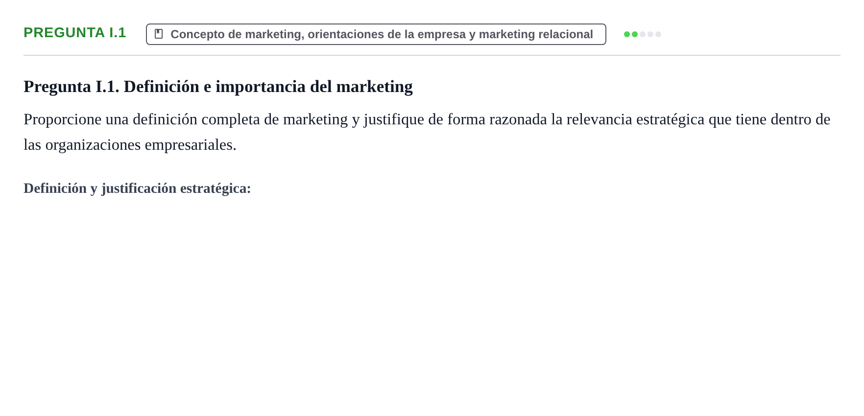 Enunciado: Pregunta I.1 · Fundamentos de Marketing UAB Examen de repaso de Fundamentos de Marketing