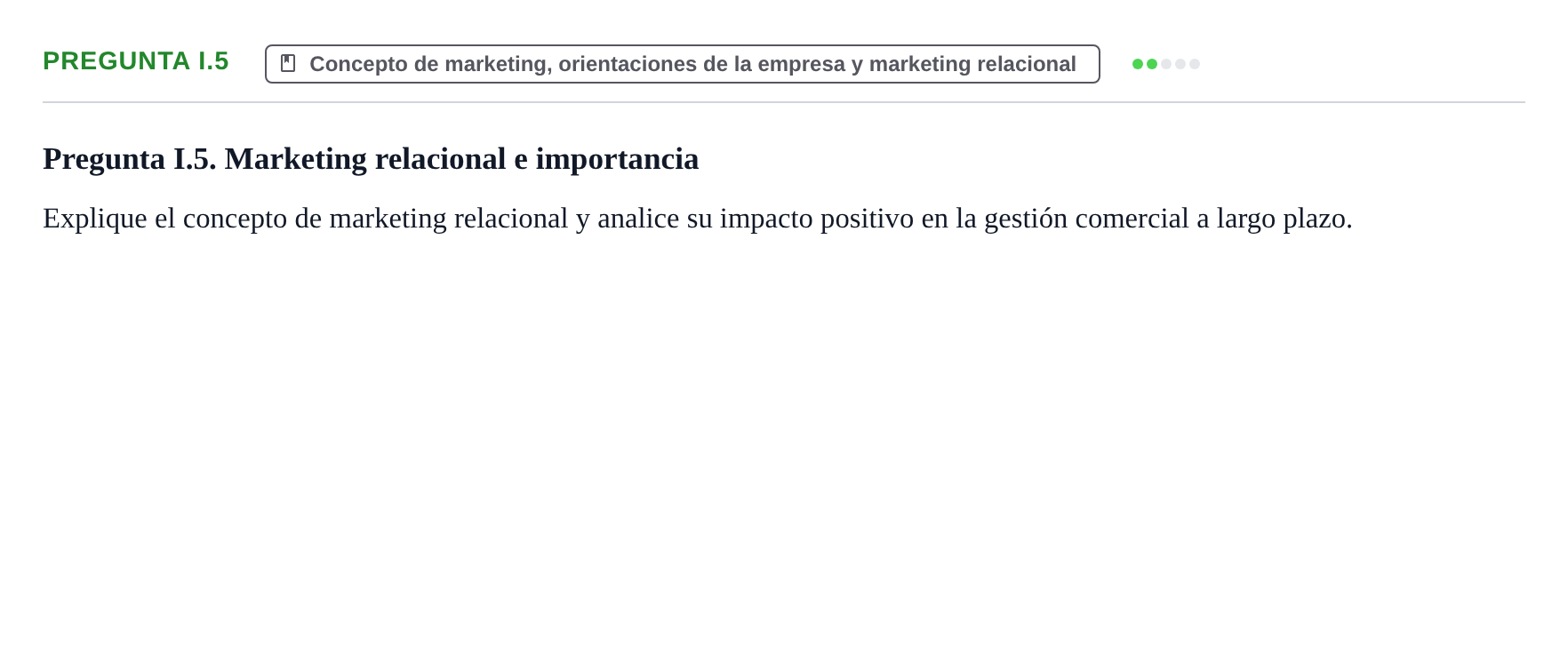 Enunciado: Pregunta I.5 · Fundamentos de Marketing UAB Examen de repaso de Fundamentos de Marketing