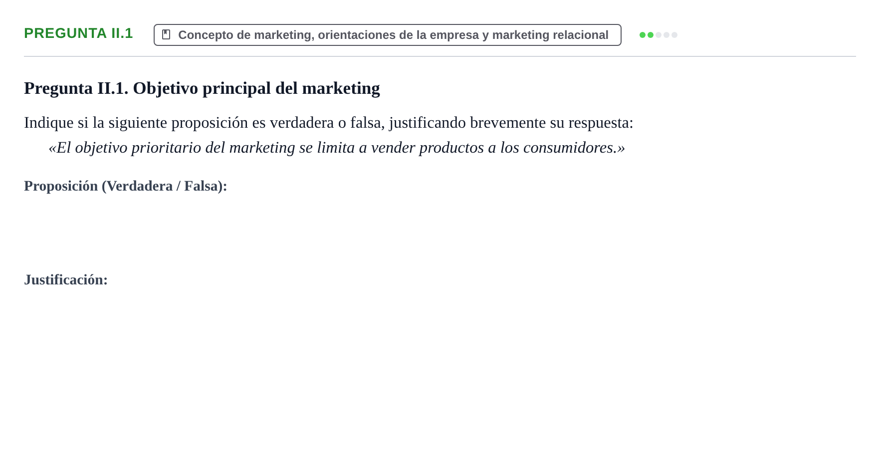 Enunciado: Pregunta II.1 · Fundamentos de Marketing UAB Examen de repaso de Fundamentos de Marketing