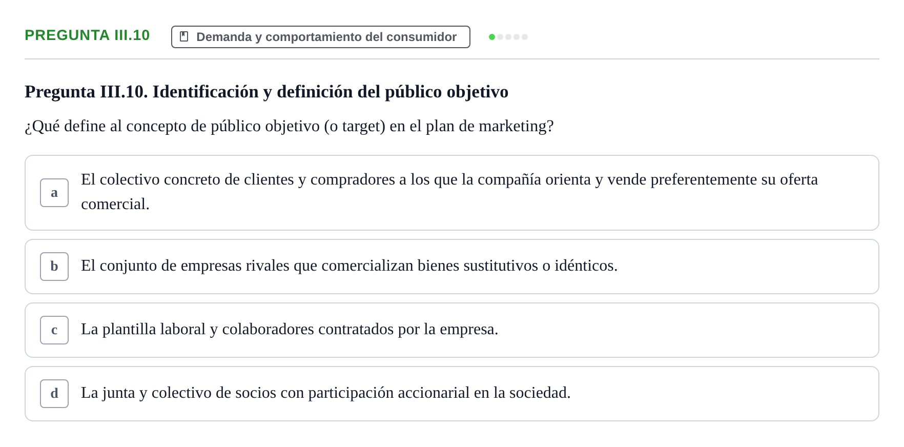 Enunciado: Pregunta III.10 · Fundamentos de Marketing UAB Examen de repaso de Fundamentos de Marketing