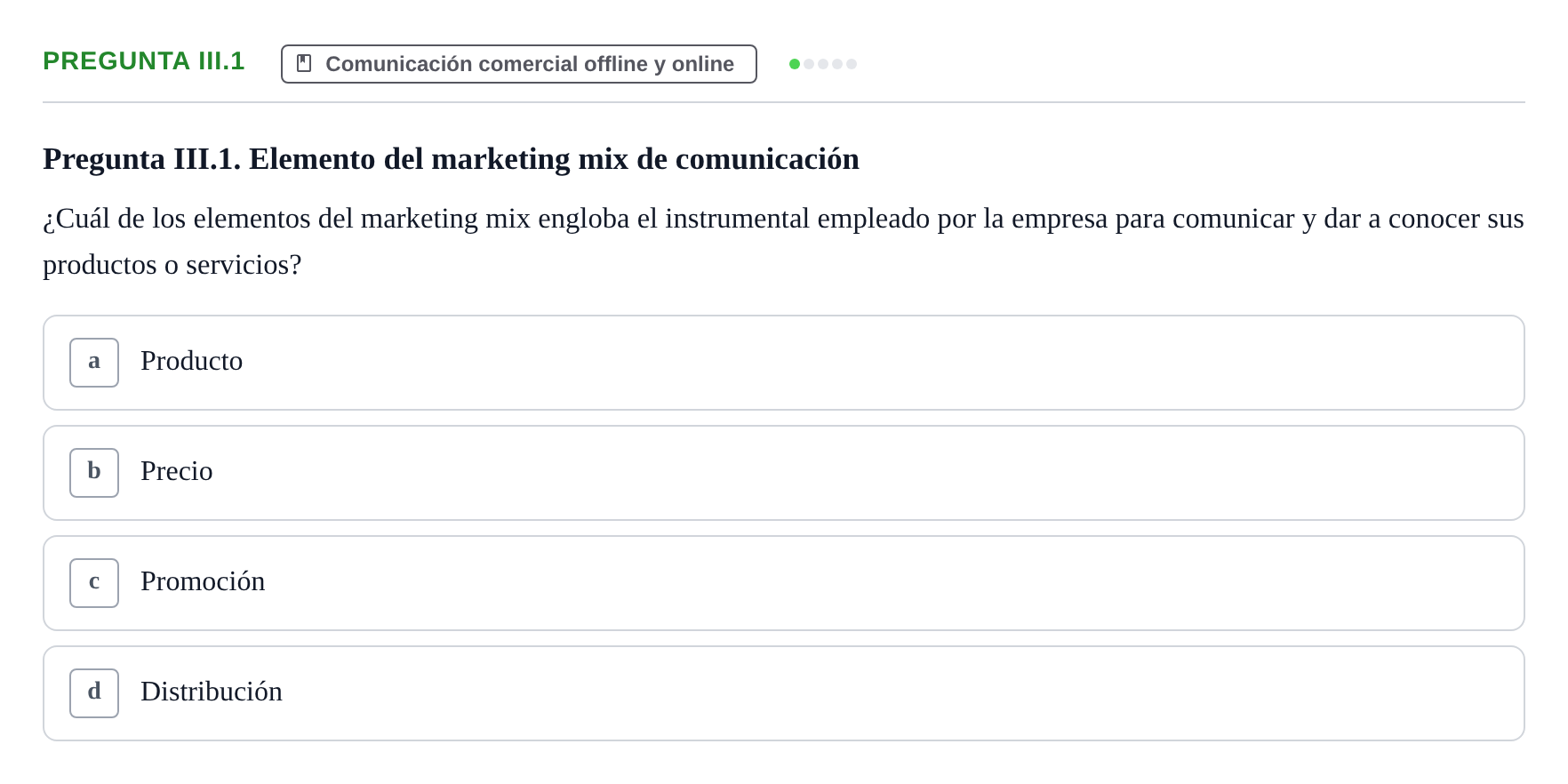 Enunciado: Pregunta III.1 · Fundamentos de Marketing UAB Examen de repaso de Fundamentos de Marketing