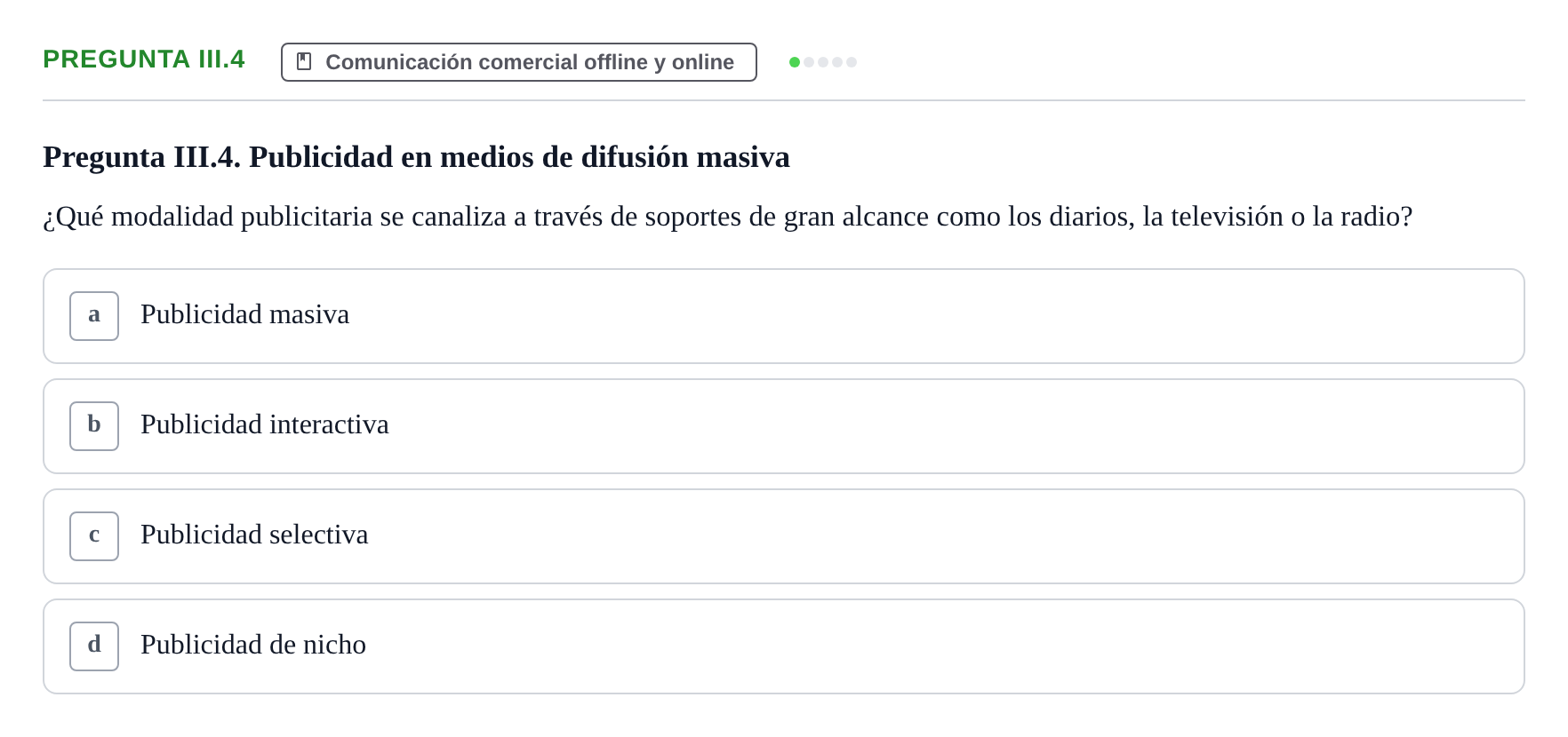 Enunciado: Pregunta III.4 · Fundamentos de Marketing UAB Examen de repaso de Fundamentos de Marketing