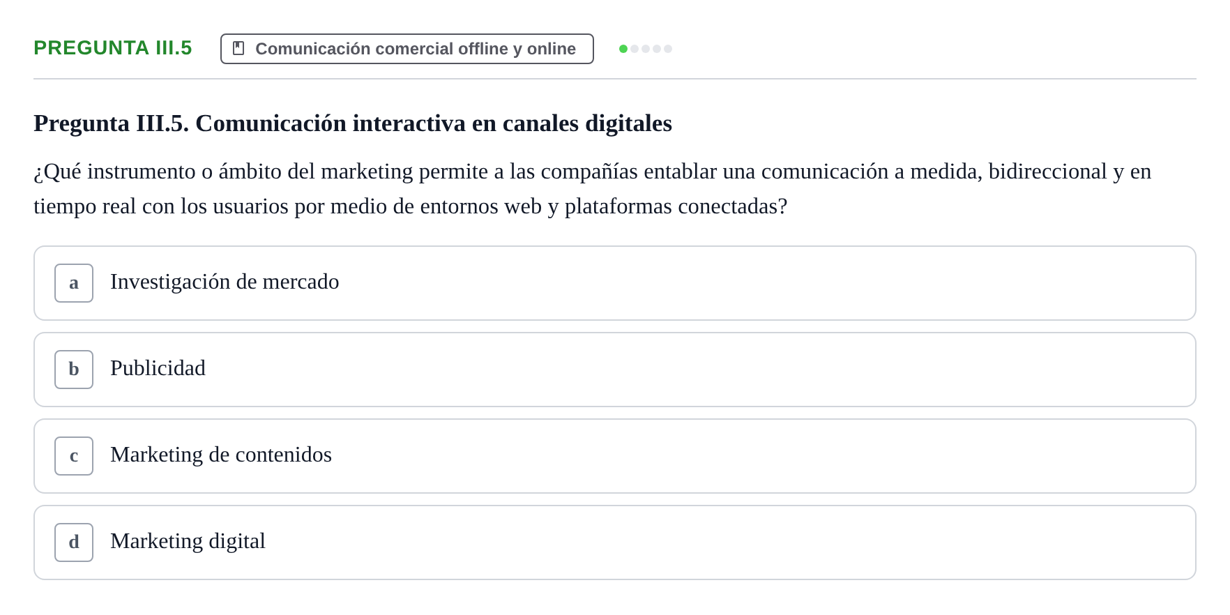 Enunciado: Pregunta III.5 · Fundamentos de Marketing UAB Examen de repaso de Fundamentos de Marketing