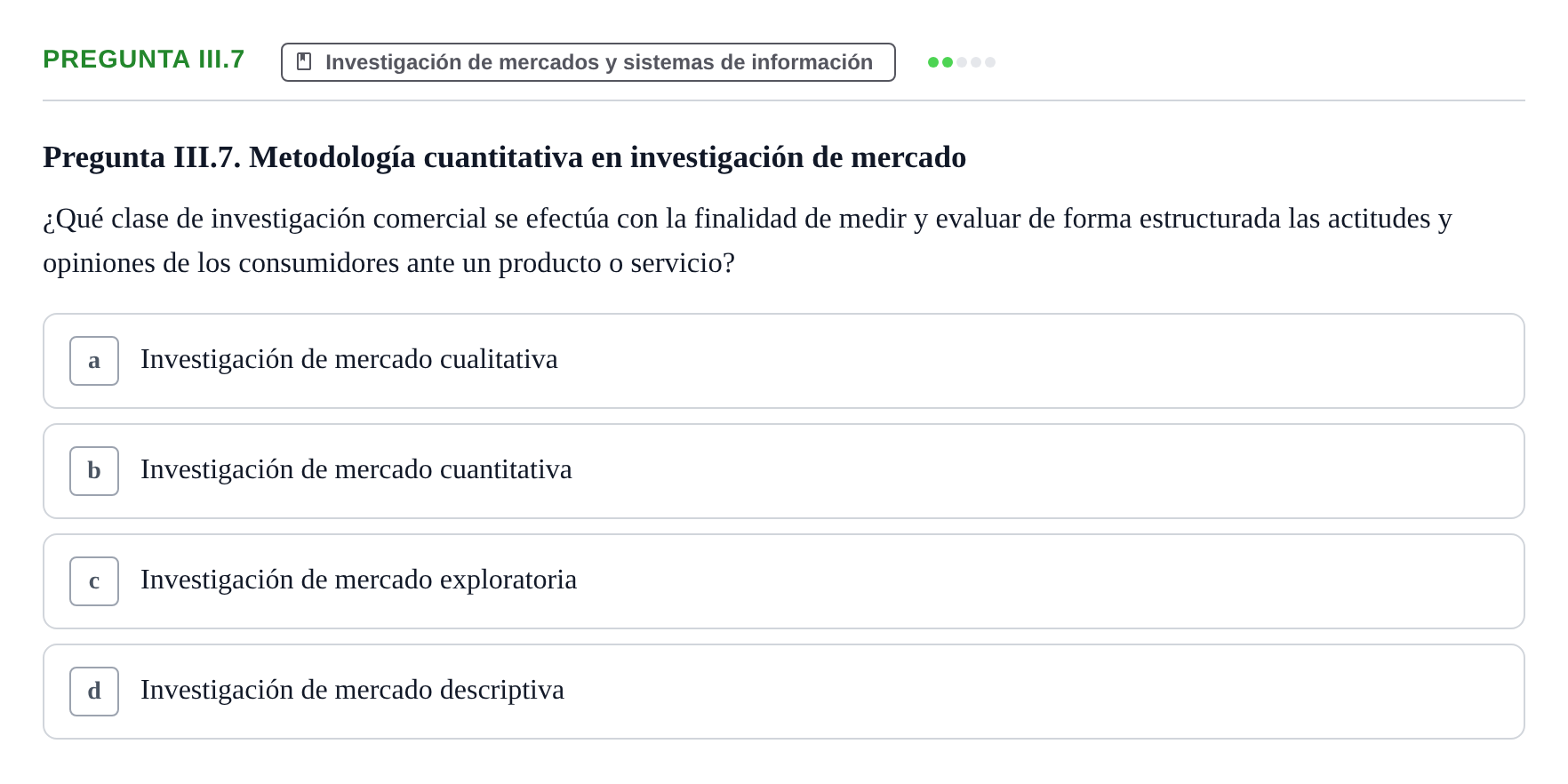 Enunciado: Pregunta III.7 · Fundamentos de Marketing UAB Examen de repaso de Fundamentos de Marketing