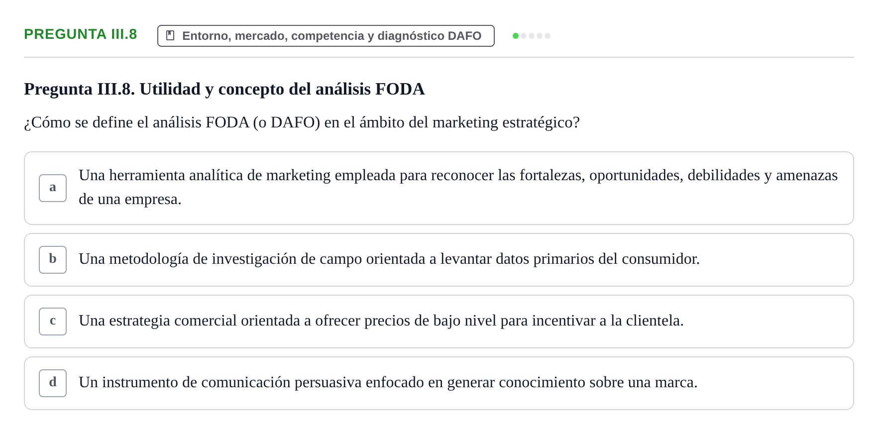 Enunciado: Pregunta III.8 · Fundamentos de Marketing UAB Examen de repaso de Fundamentos de Marketing