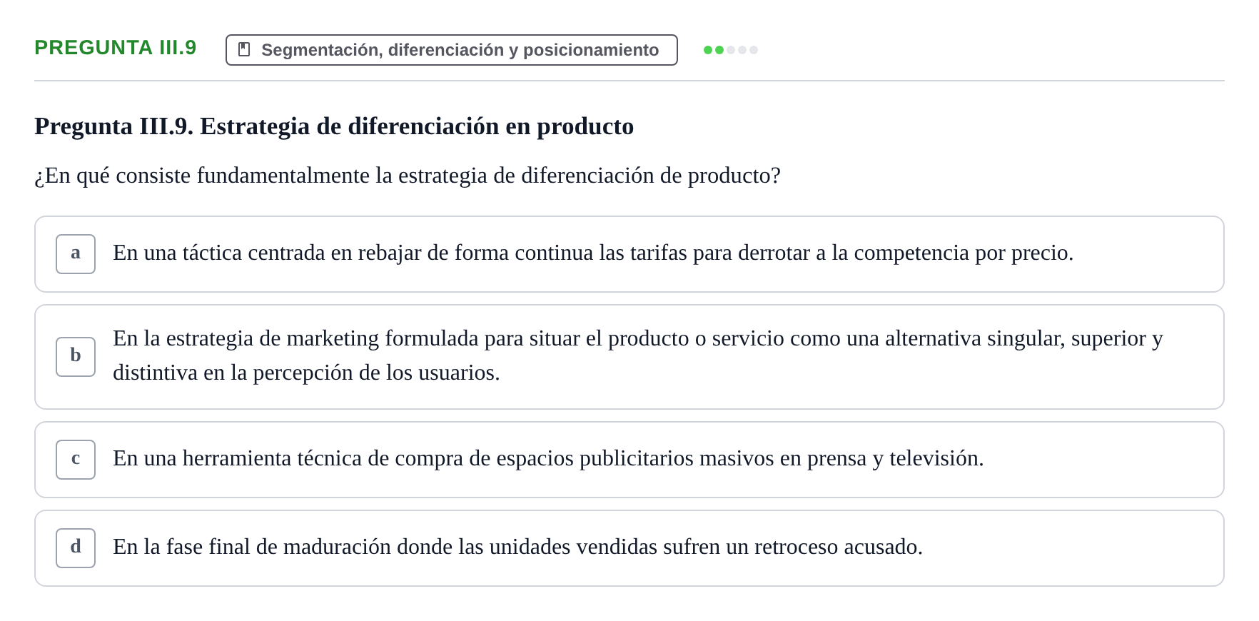 Enunciado: Pregunta III.9 · Fundamentos de Marketing UAB Examen de repaso de Fundamentos de Marketing