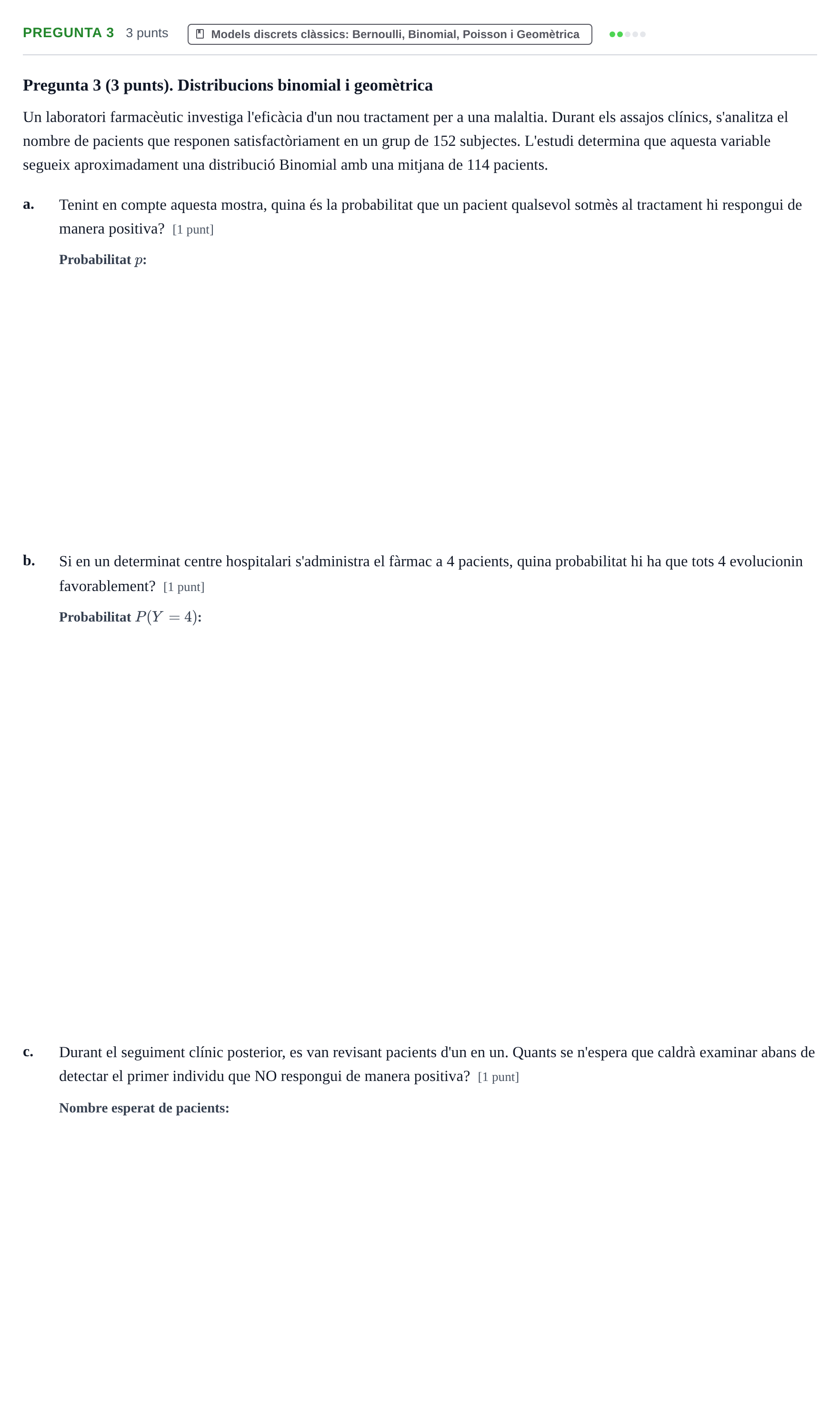 Enunciado: Pregunta 3 · Estadística I UAB 2019