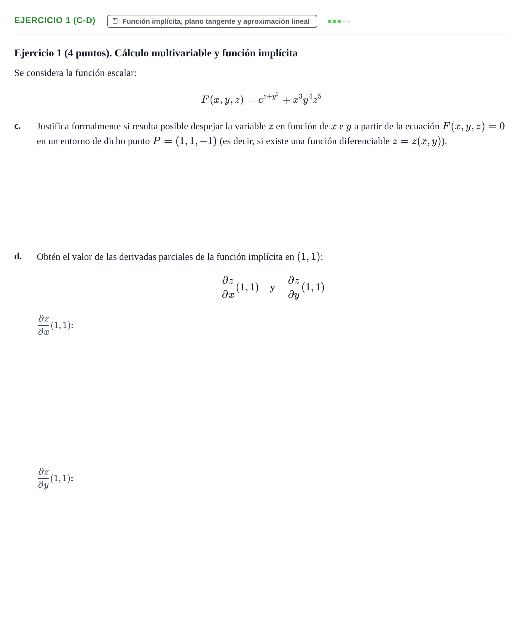 Enunciado: Ejercicio 1 (c-d) - Función implícita · Matemáticas II UAB Juny 2016