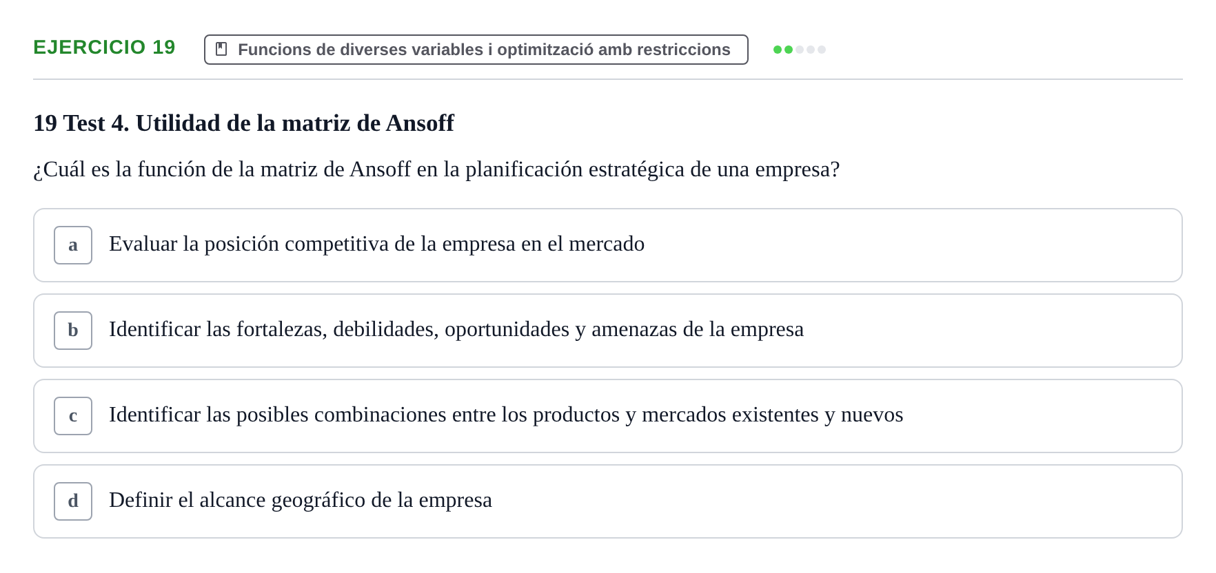 Enunciado: Problema 19 · Matemáticas I UAB Examen de repaso de Matemáticas I de la Empresa