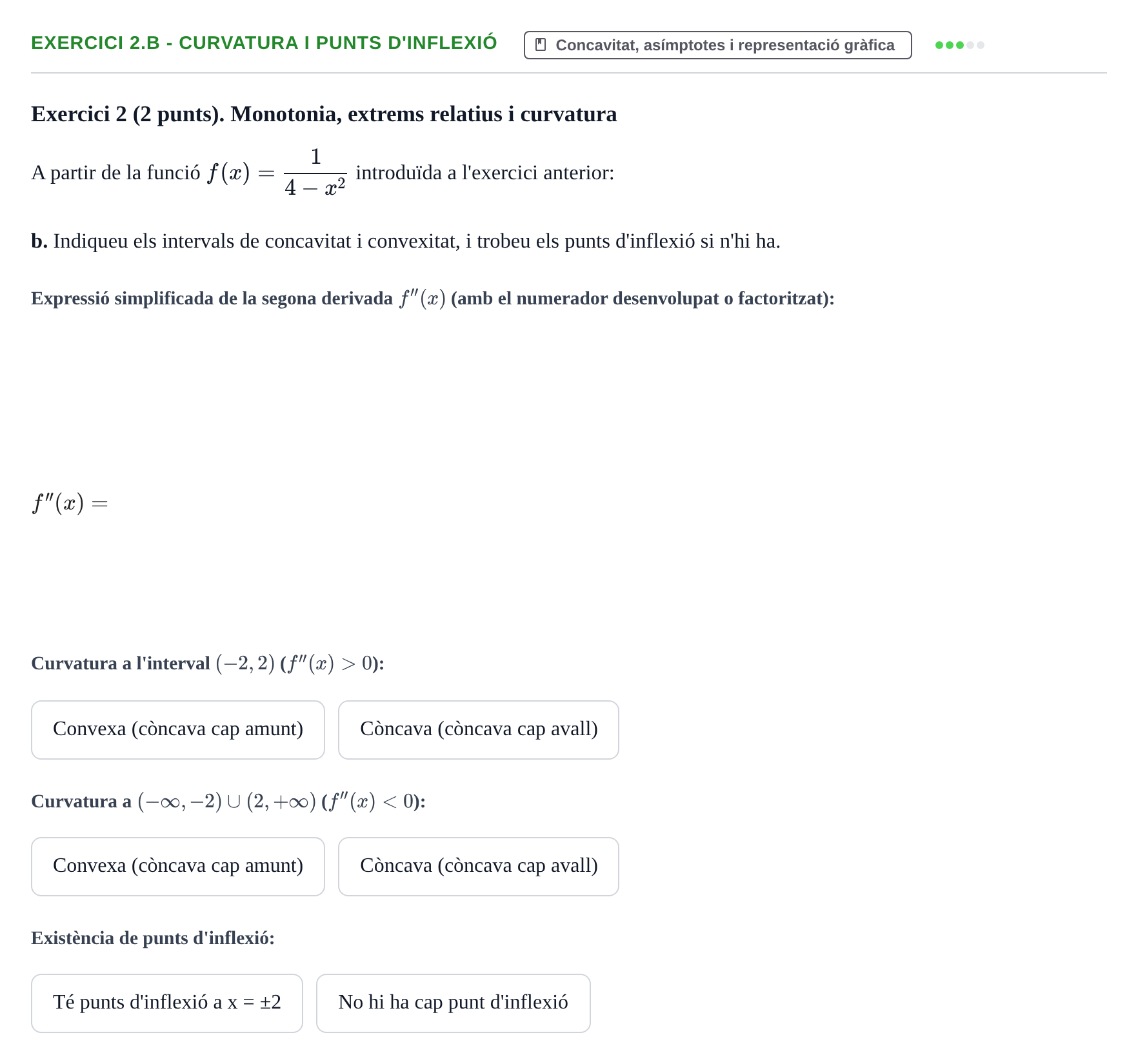 Enunciado: Exercici 2.b - Curvatura i punts d'inflexió · Matemáticas I UAB 2020