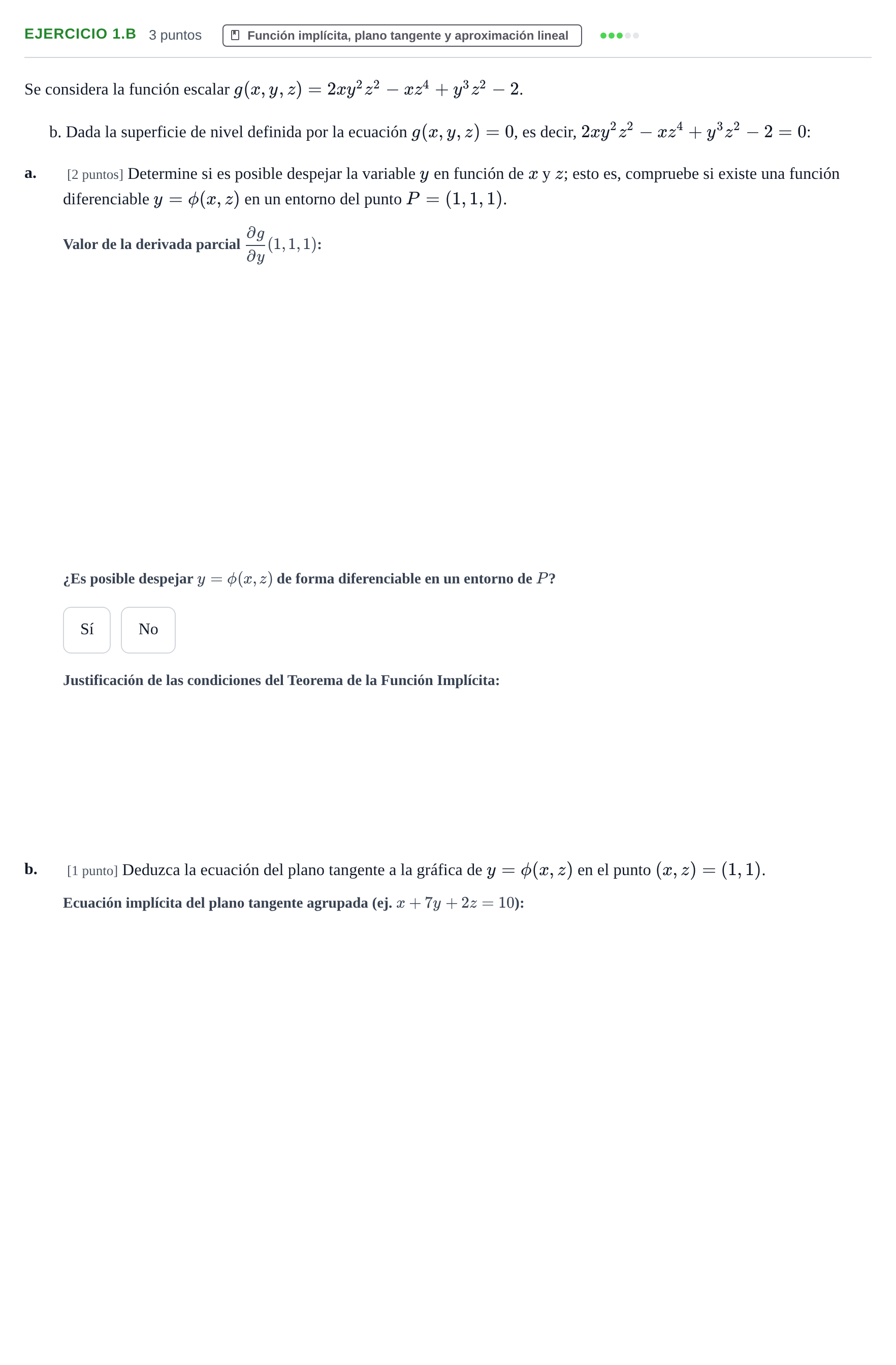 Enunciado: Ejercicio 1.b - Función implícita · Matemáticas II UAB Juny 2013