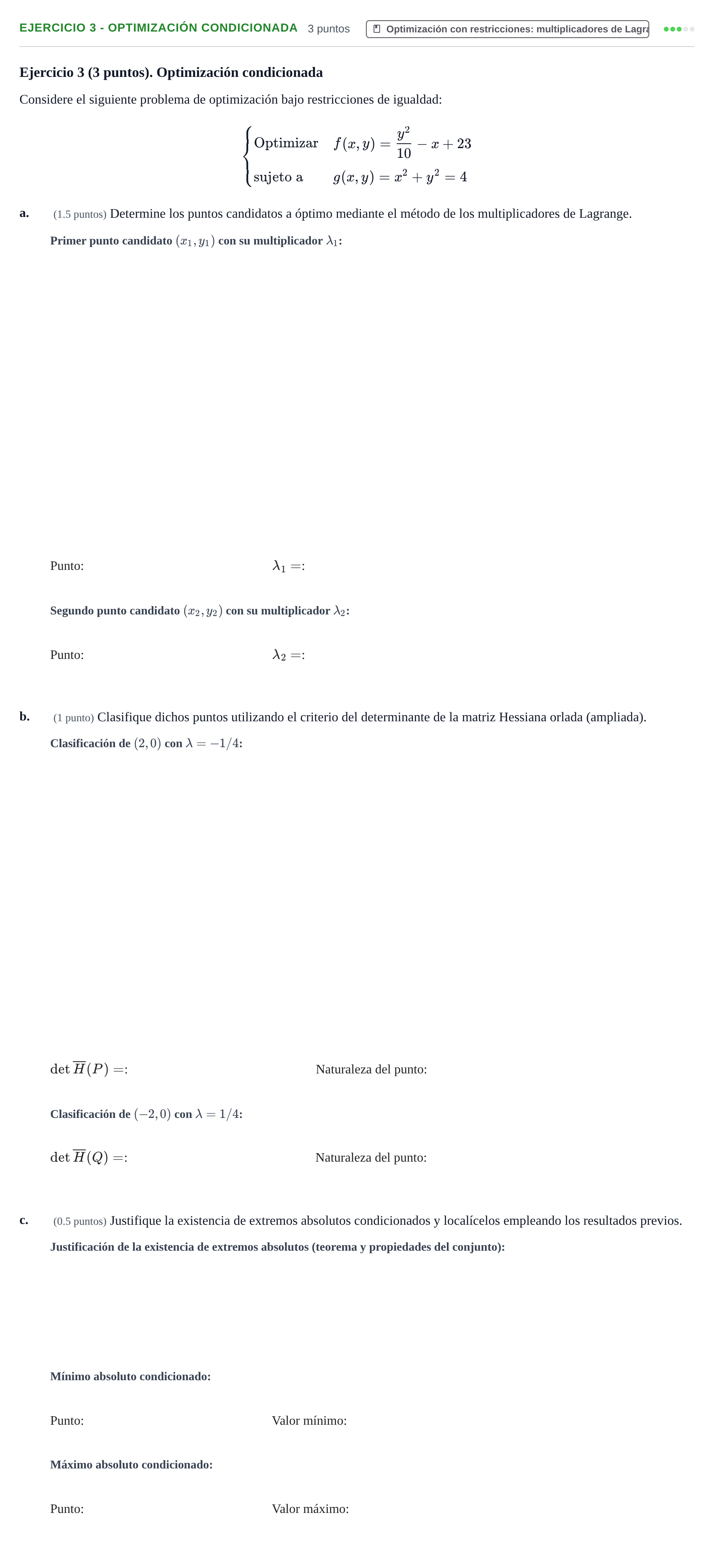 Enunciado: Ejercicio 3 - Optimización condicionada · Matemáticas II UAB Juny 2013