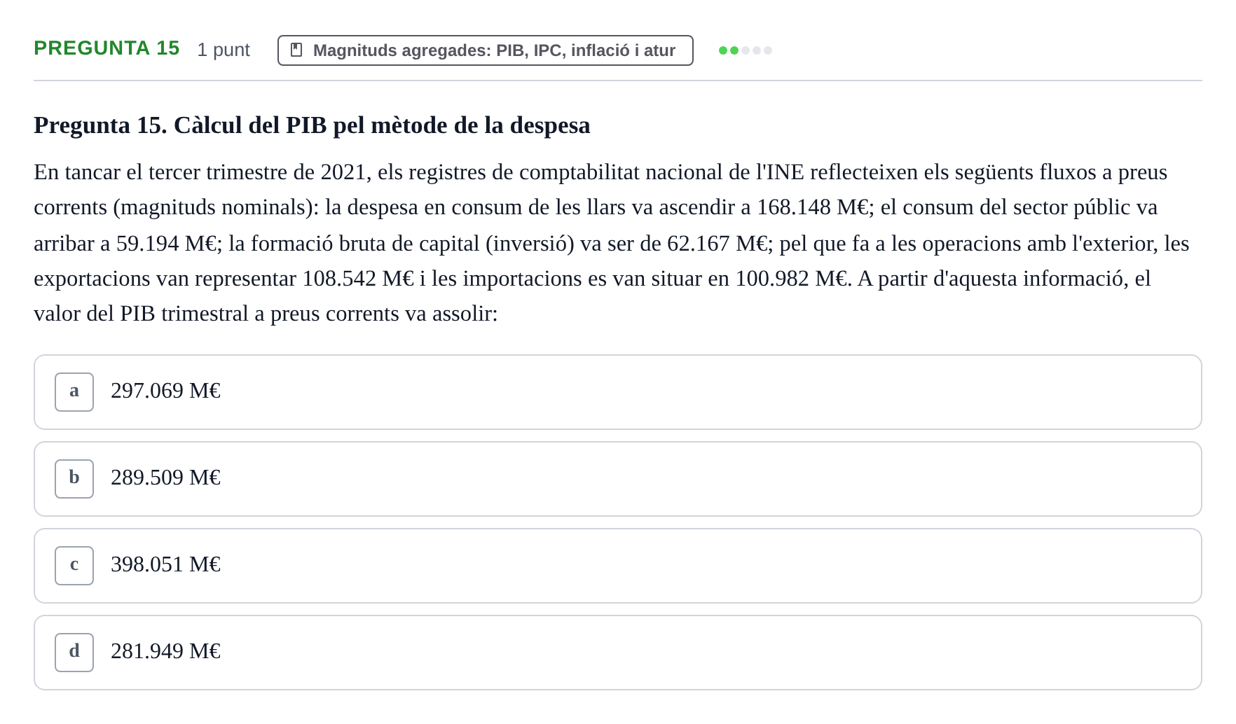 Enunciado: Pregunta 15 · Introducción a la Economía UAB 2022