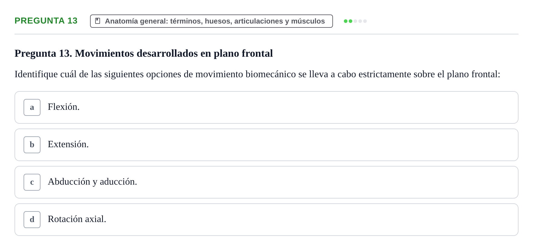 Enunciado: Pregunta 13 · Anatomía Humana UAB Examen de Repaso Teórico: Plano y Orientación Anatómica del Cuerpo Humano