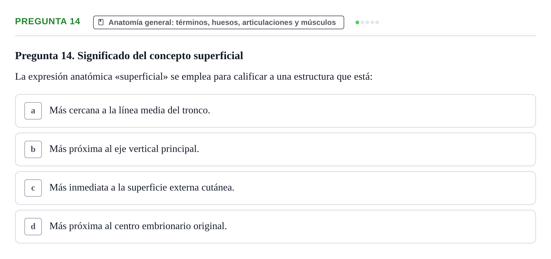 Enunciado: Pregunta 14 · Anatomía Humana UAB Examen de Repaso Teórico: Plano y Orientación Anatómica del Cuerpo Humano