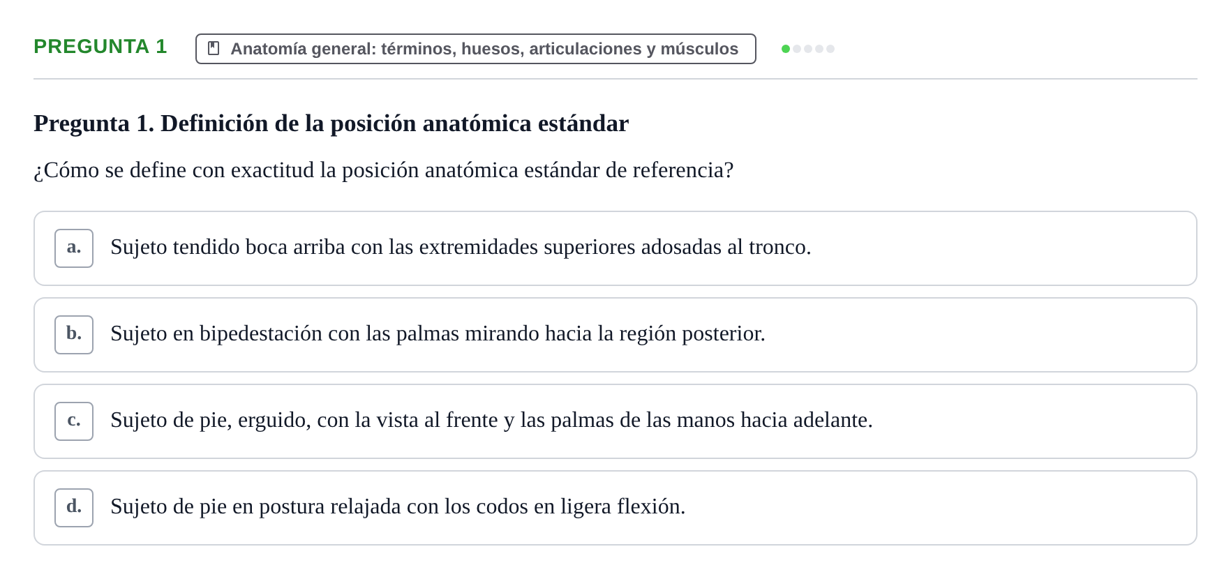 Enunciado: Pregunta 1 · Anatomía Humana UAB Examen de Repaso Teórico: Plano y Orientación Anatómica del Cuerpo Humano