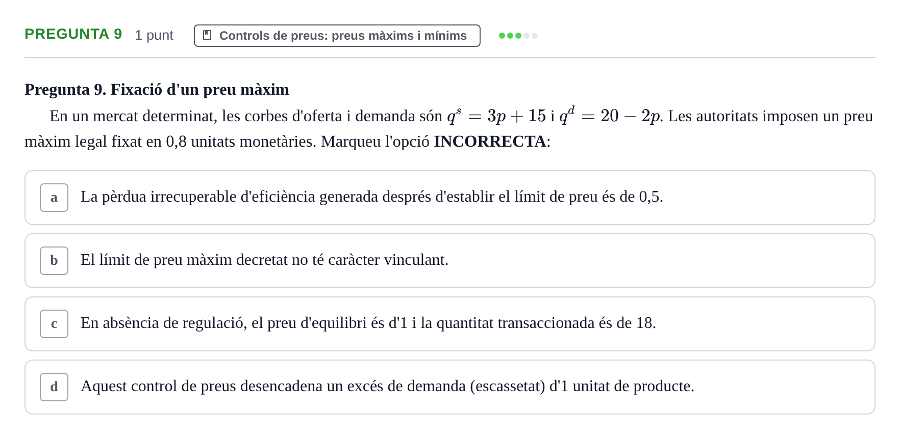 Enunciado: Pregunta 9 · Introducción a la Economía UAB 2022