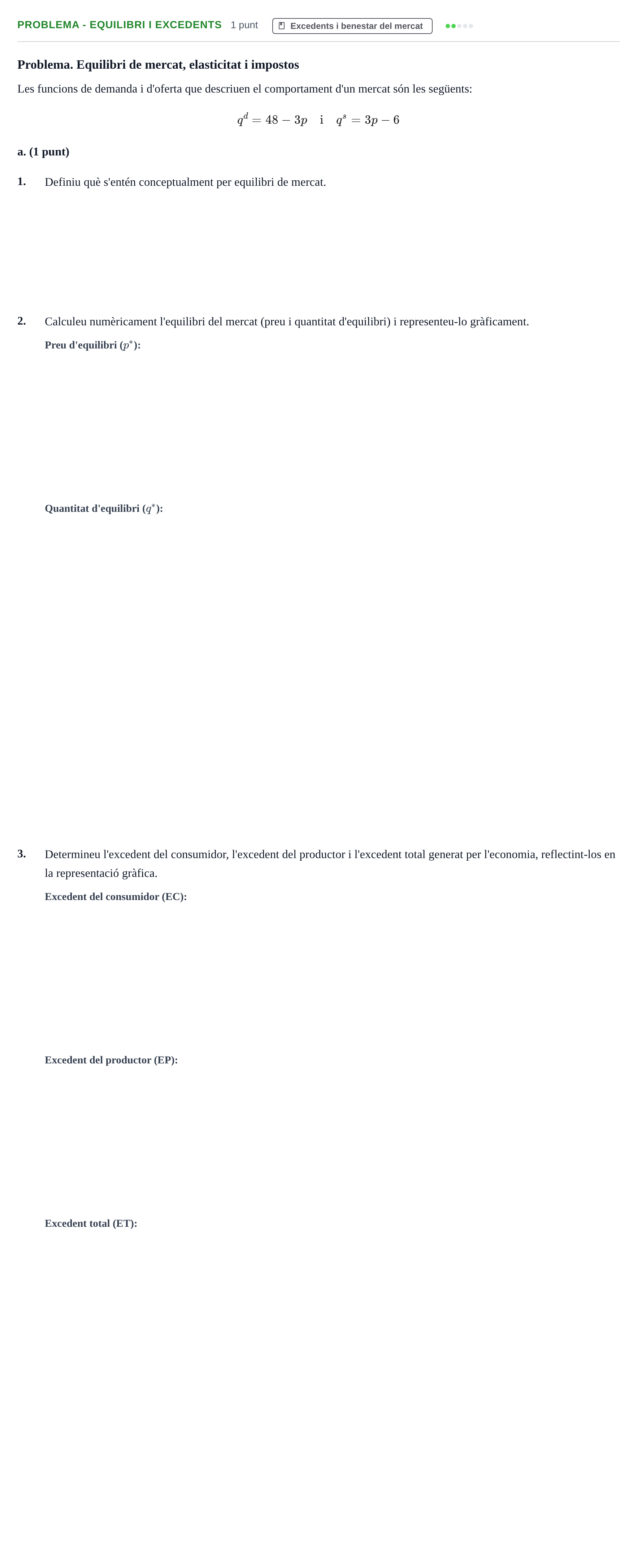 Enunciado: Problema - Equilibri i excedents · Introducción a la Economía UAB 2022