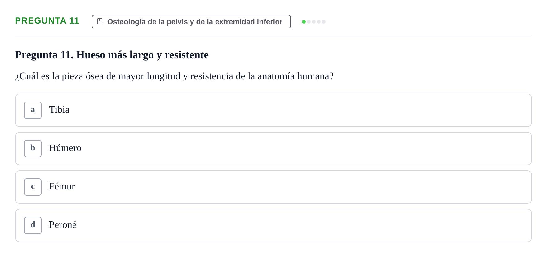 Enunciado: Pregunta 11 · Anatomía Humana UAB Examen Teórico: Sistema Esquelético y Articulaciones