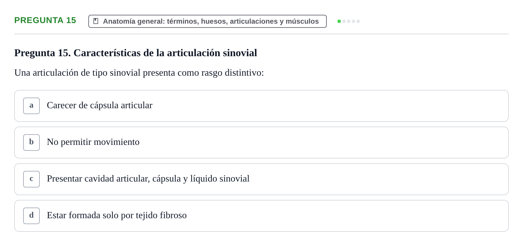 Enunciado: Pregunta 15 · Anatomía Humana UAB Examen Teórico: Sistema Esquelético y Articulaciones