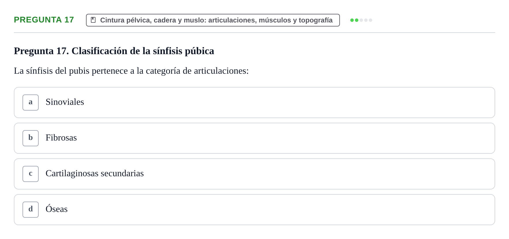 Enunciado: Pregunta 17 · Anatomía Humana UAB Examen Teórico: Sistema Esquelético y Articulaciones