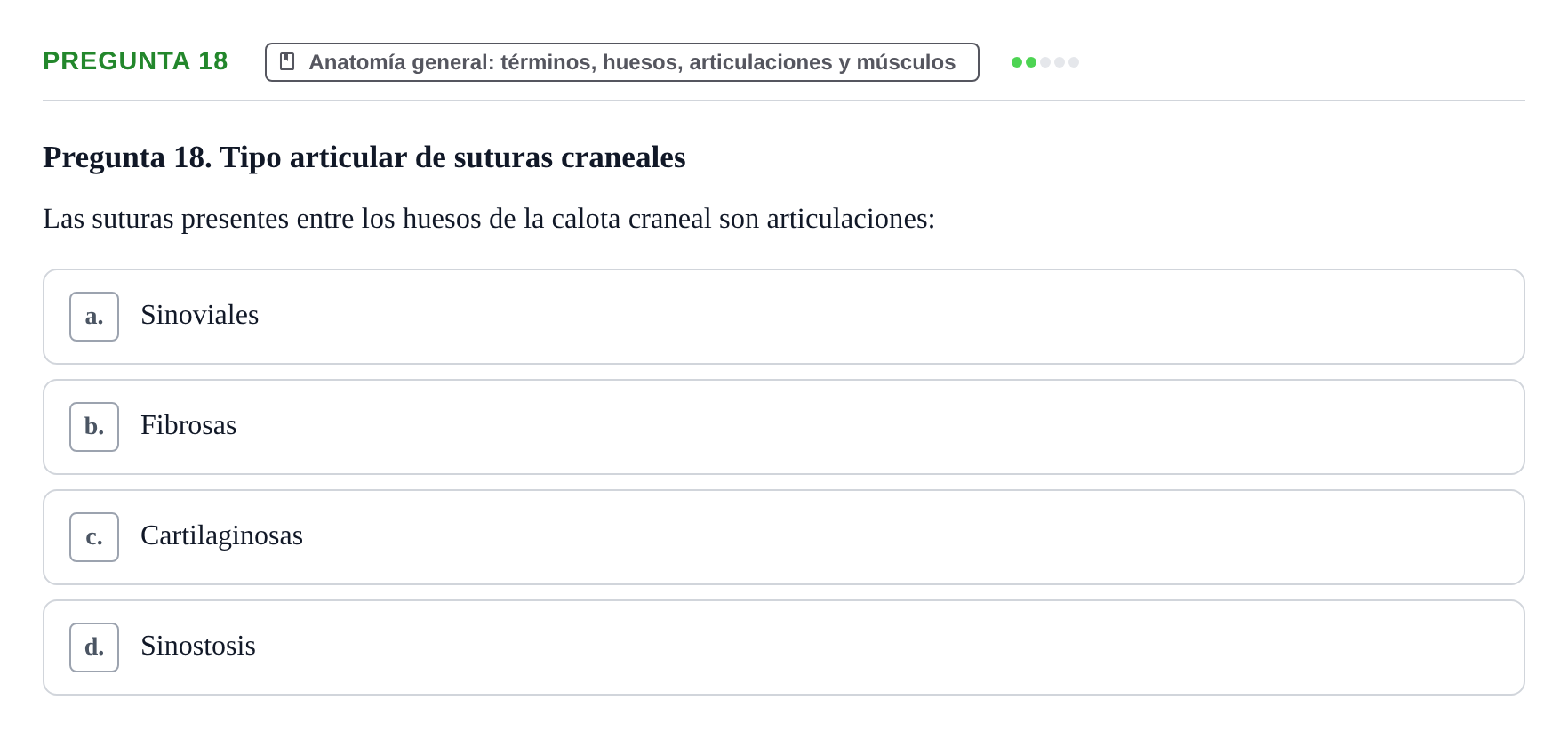 Enunciado: Pregunta 18 · Anatomía Humana UAB Examen Teórico: Sistema Esquelético y Articulaciones