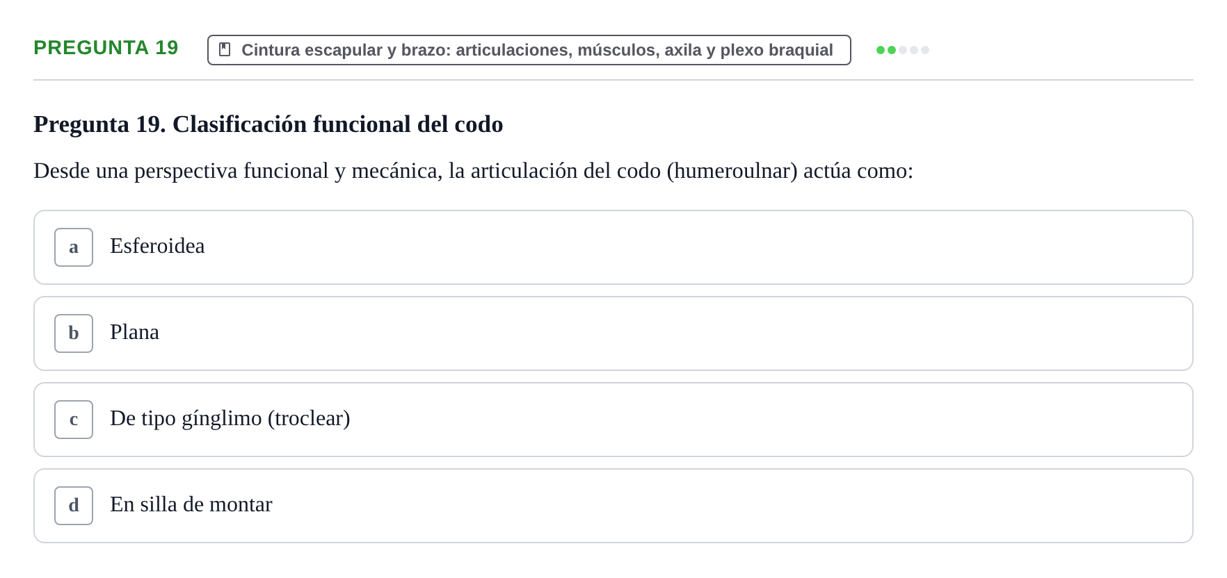 Enunciado: Pregunta 19 · Anatomía Humana UAB Examen Teórico: Sistema Esquelético y Articulaciones