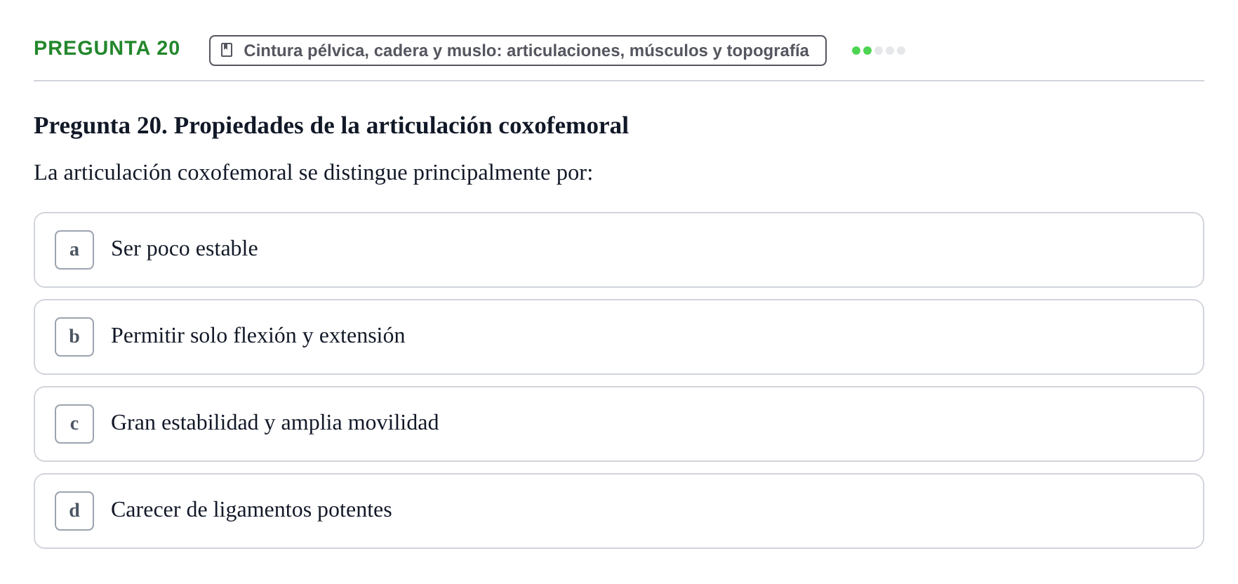Enunciado: Pregunta 20 · Anatomía Humana UAB Examen Teórico: Sistema Esquelético y Articulaciones