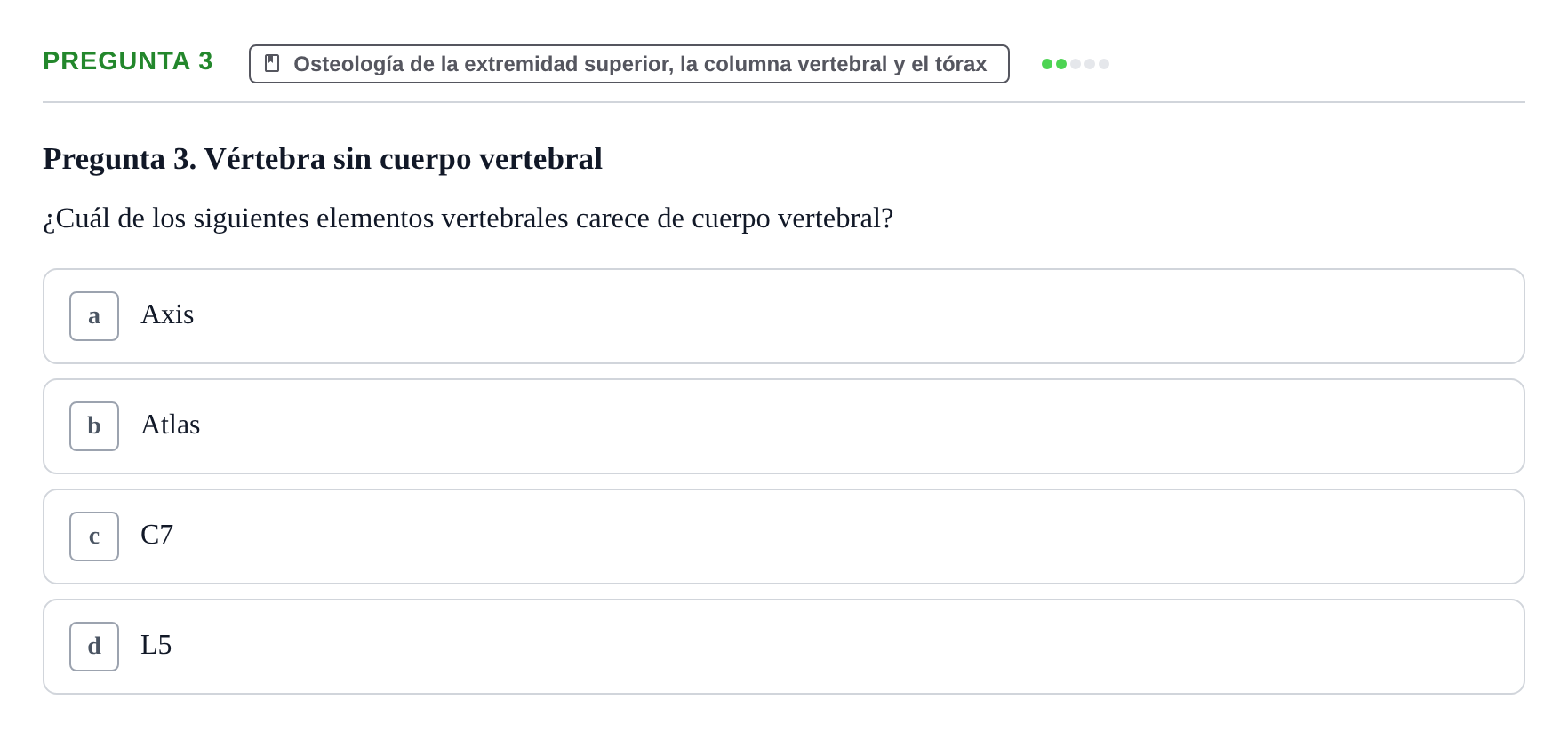 Enunciado: Pregunta 3 · Anatomía Humana UAB Examen Teórico: Sistema Esquelético y Articulaciones