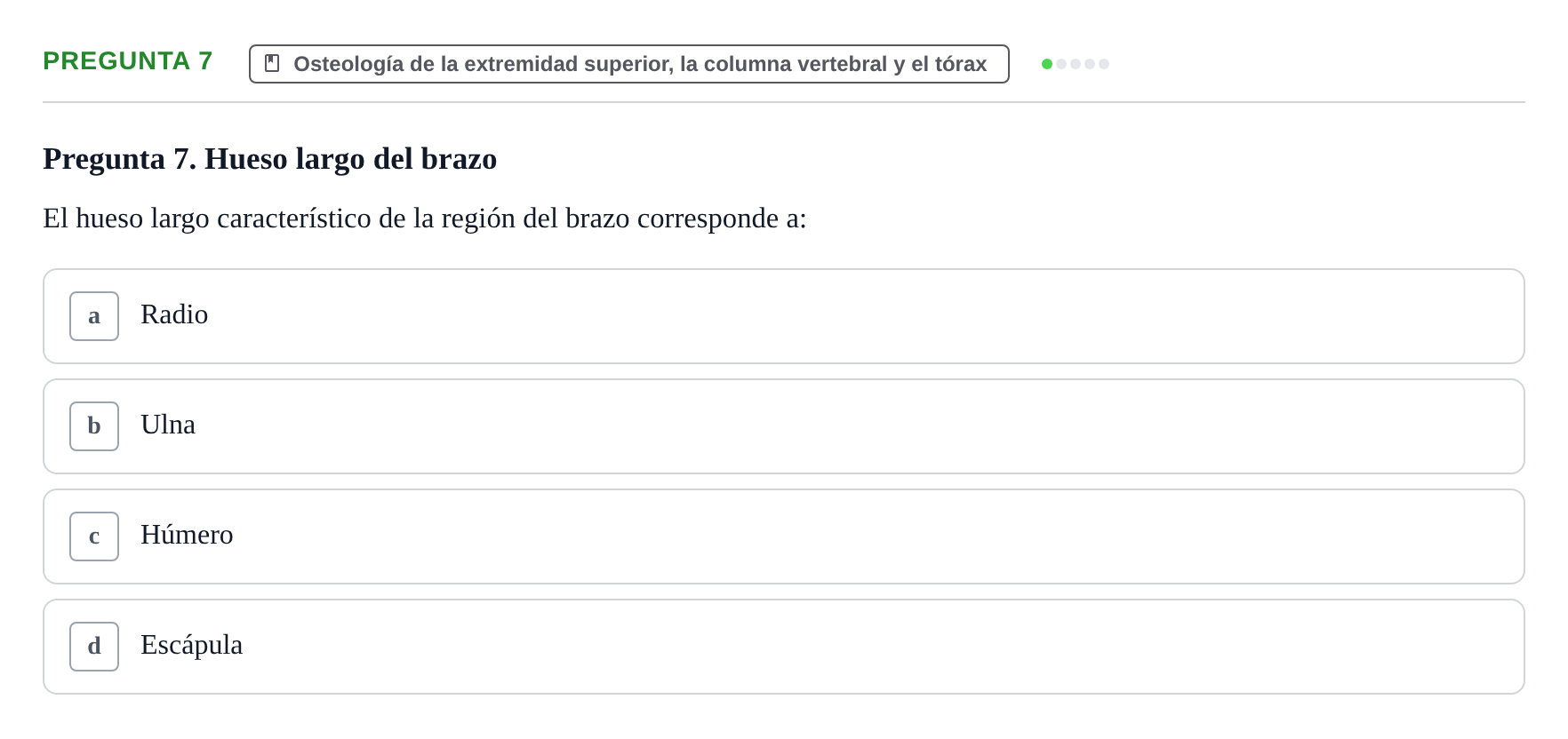 Enunciado: Pregunta 7 · Anatomía Humana UAB Examen Teórico: Sistema Esquelético y Articulaciones