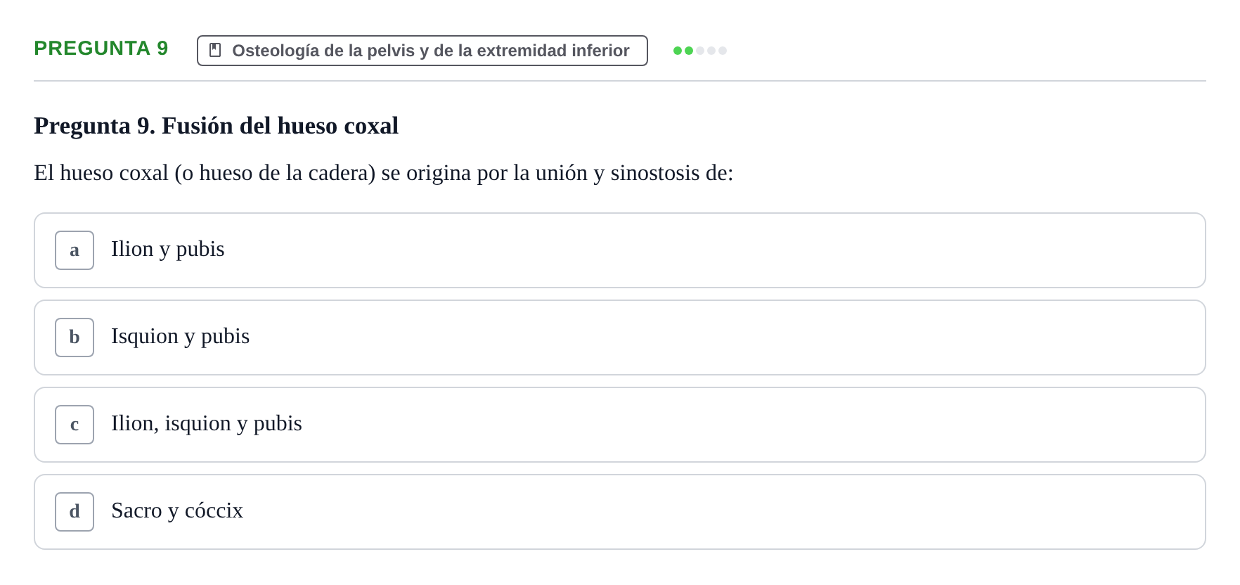 Enunciado: Pregunta 9 · Anatomía Humana UAB Examen Teórico: Sistema Esquelético y Articulaciones
