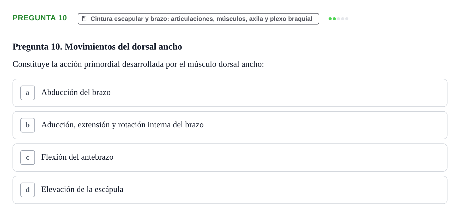 Enunciado: Pregunta 10 · Anatomía Humana UAB Examen Teórico: Sistema Muscular