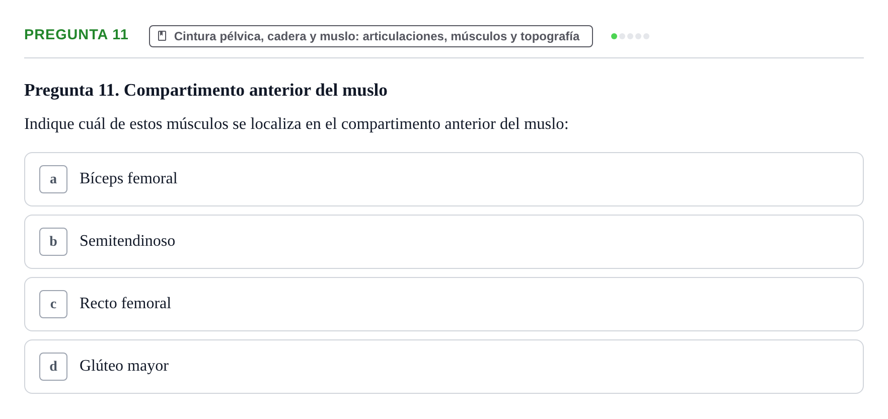 Enunciado: Pregunta 11 · Anatomía Humana UAB Examen Teórico: Sistema Muscular