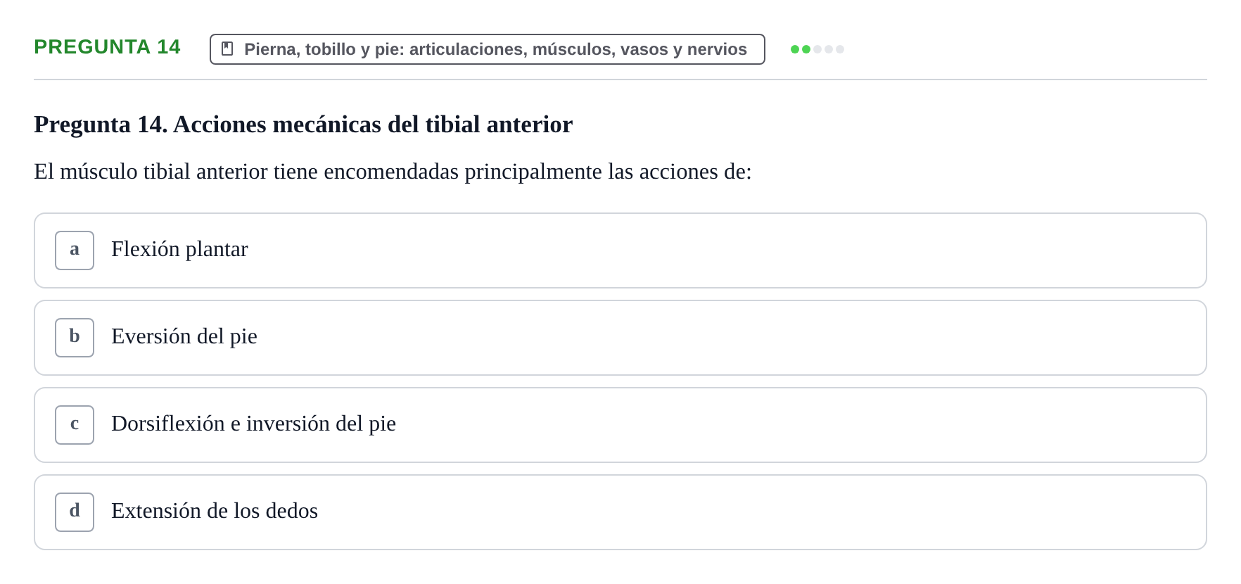 Enunciado: Pregunta 14 · Anatomía Humana UAB Examen Teórico: Sistema Muscular