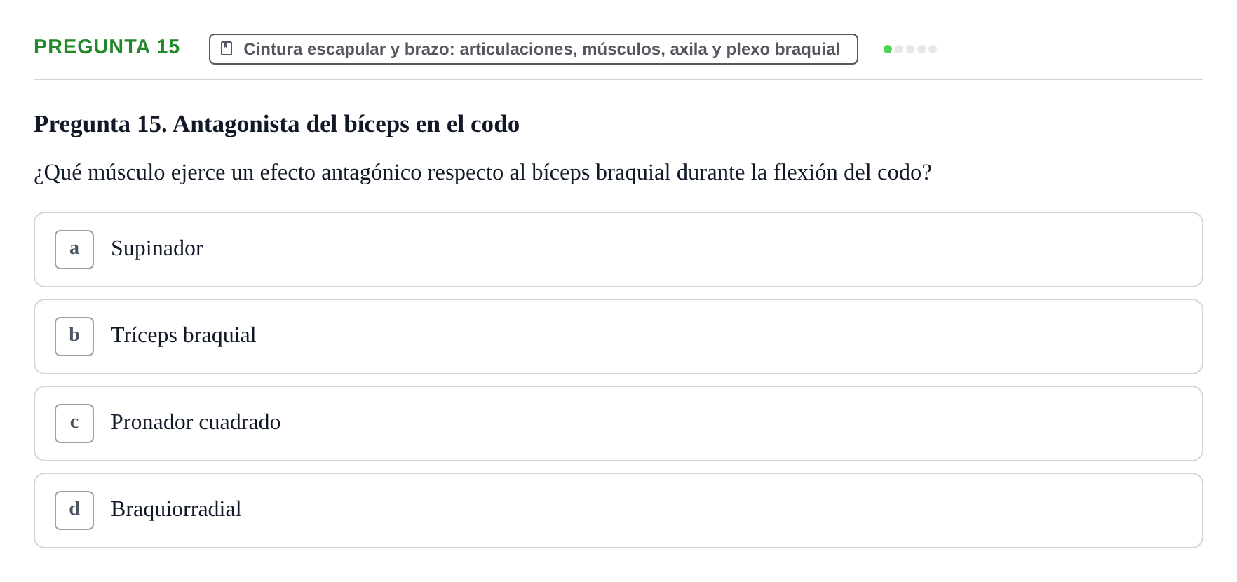 Enunciado: Pregunta 15 · Anatomía Humana UAB Examen Teórico: Sistema Muscular