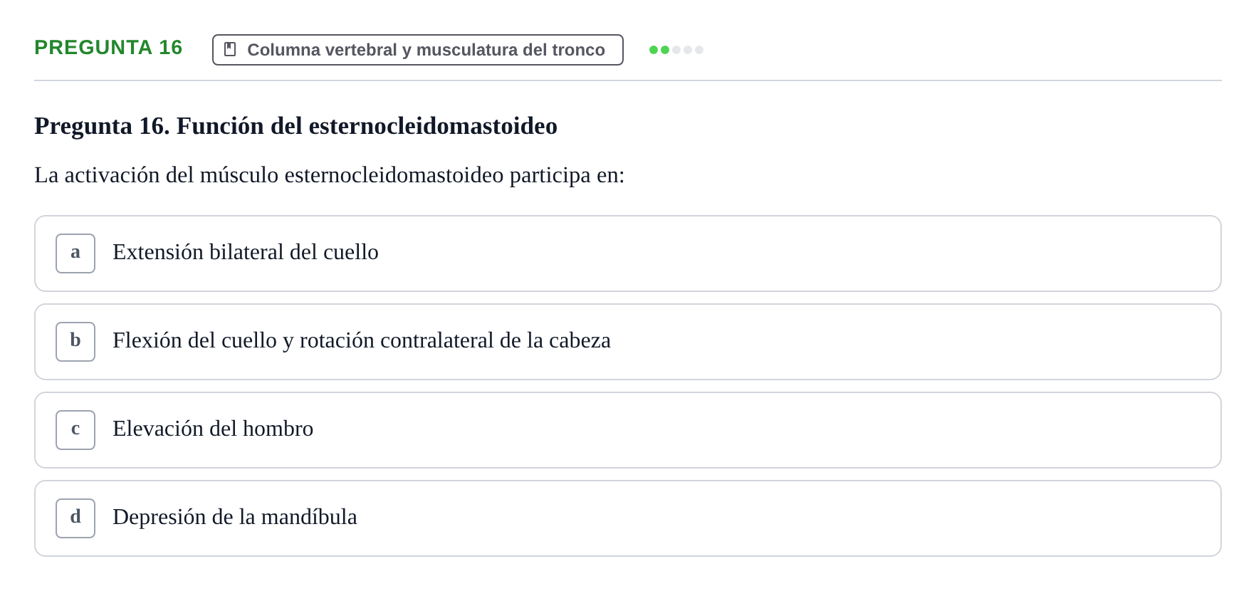 Enunciado: Pregunta 16 · Anatomía Humana UAB Examen Teórico: Sistema Muscular