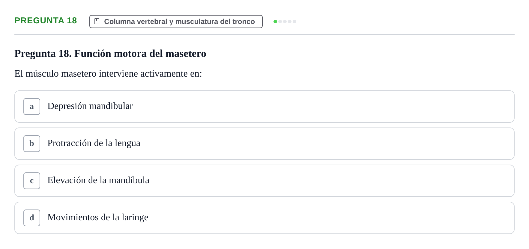Enunciado: Pregunta 18 · Anatomía Humana UAB Examen Teórico: Sistema Muscular