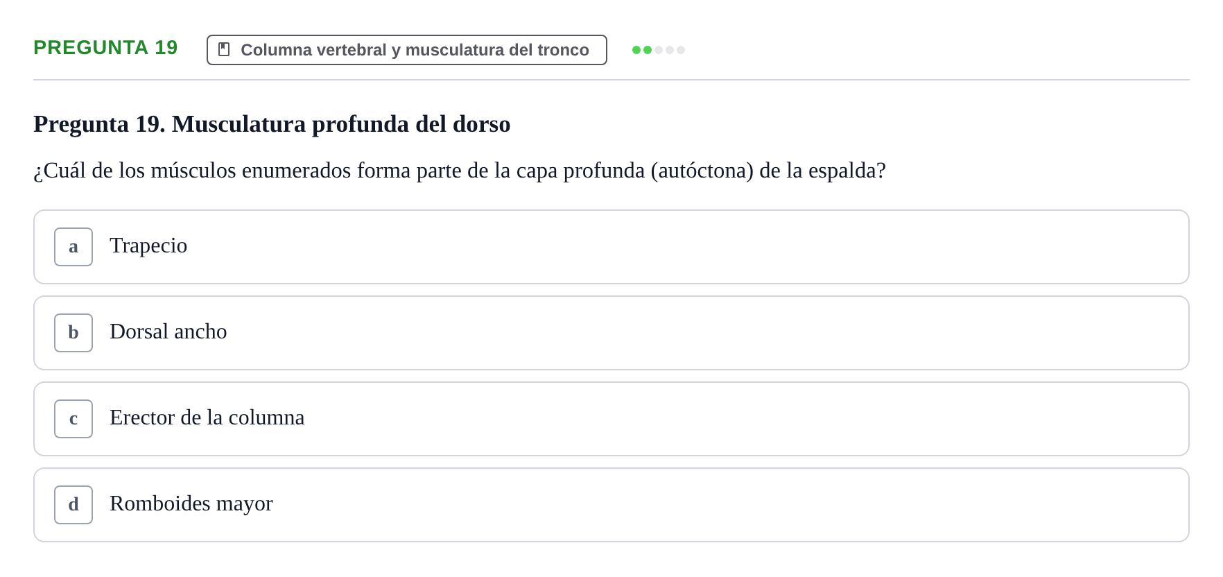Enunciado: Pregunta 19 · Anatomía Humana UAB Examen Teórico: Sistema Muscular