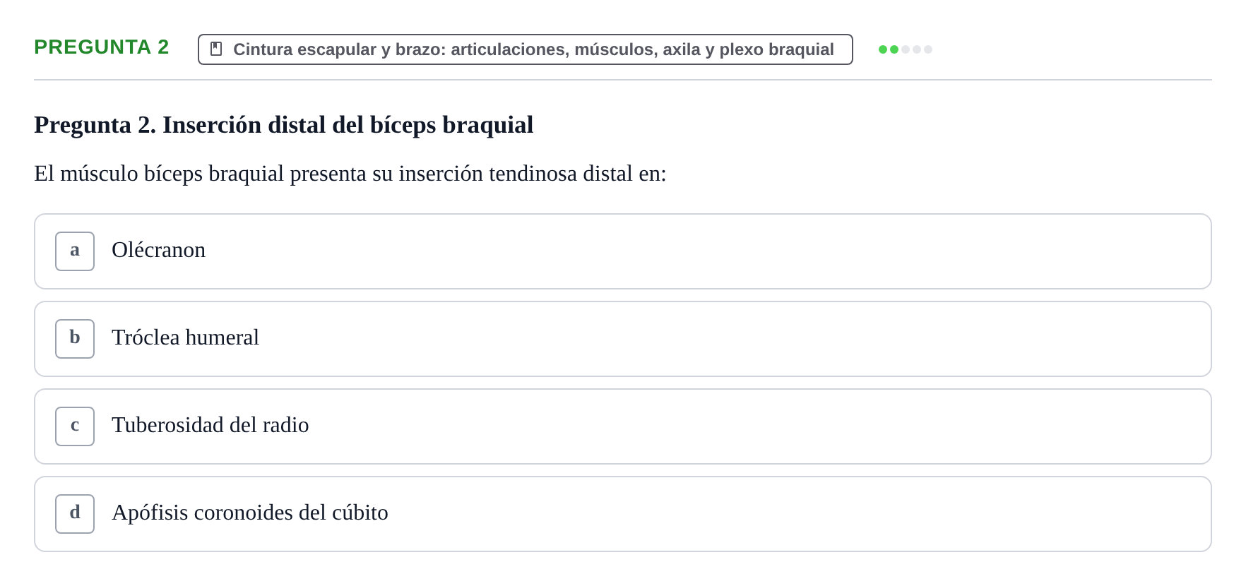 Enunciado: Pregunta 2 · Anatomía Humana UAB Examen Teórico: Sistema Muscular