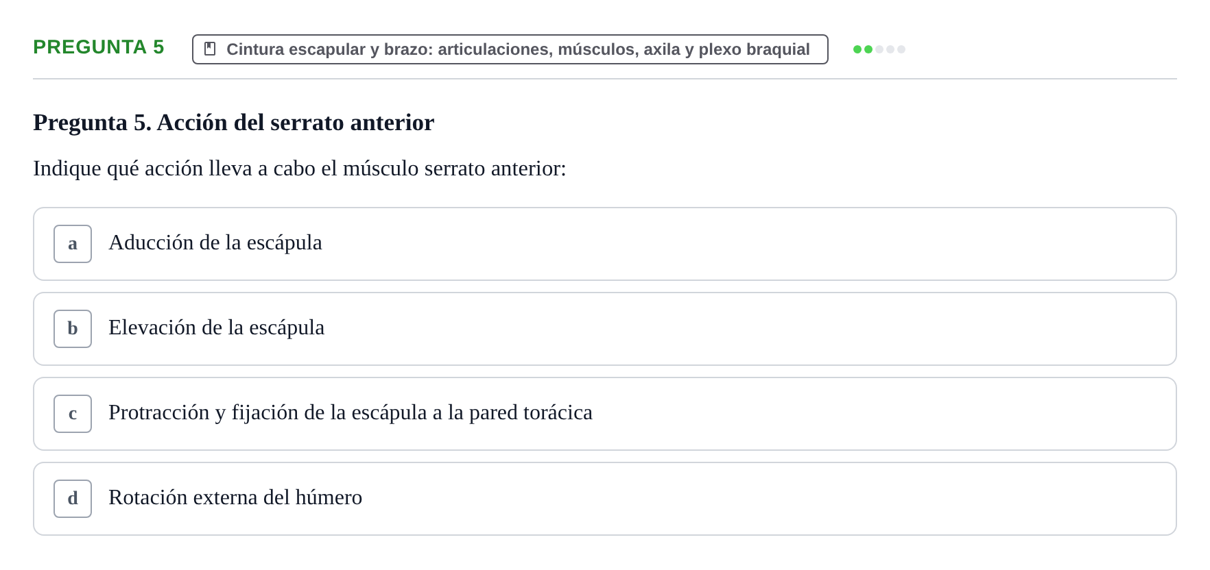 Enunciado: Pregunta 5 · Anatomía Humana UAB Examen Teórico: Sistema Muscular