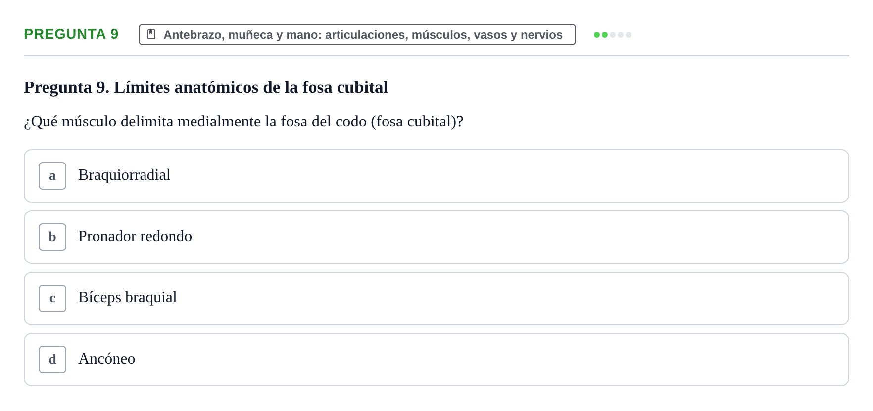 Enunciado: Pregunta 9 · Anatomía Humana UAB Examen Teórico: Sistema Muscular