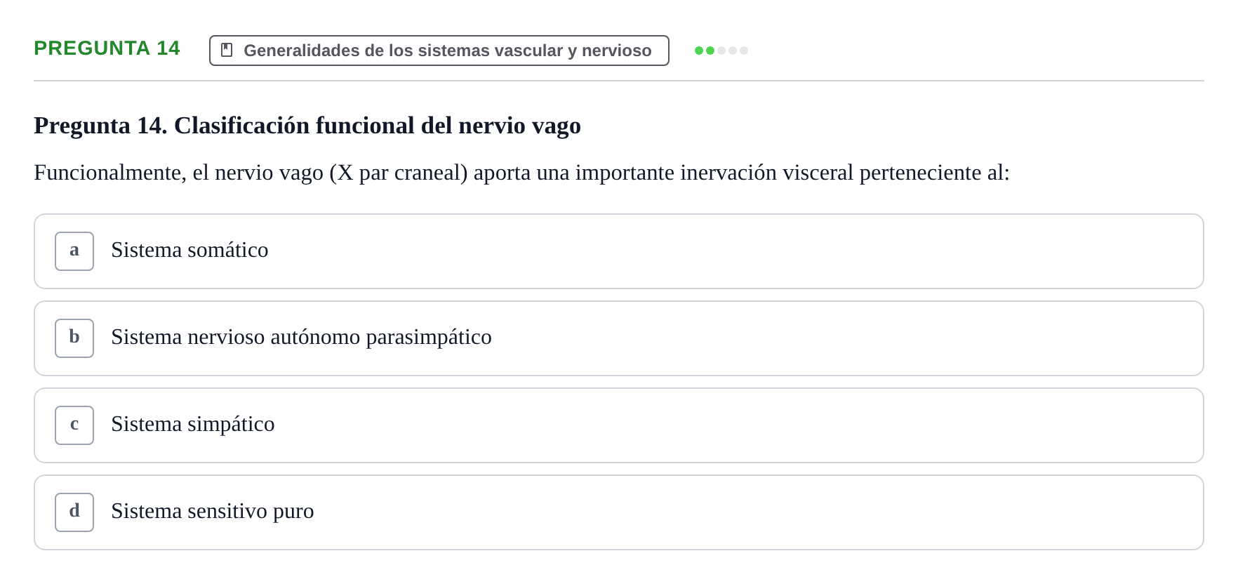 Enunciado: Pregunta 14 · Anatomía Humana UAB Examen de repaso teórico: Sistema nervioso central y periférico