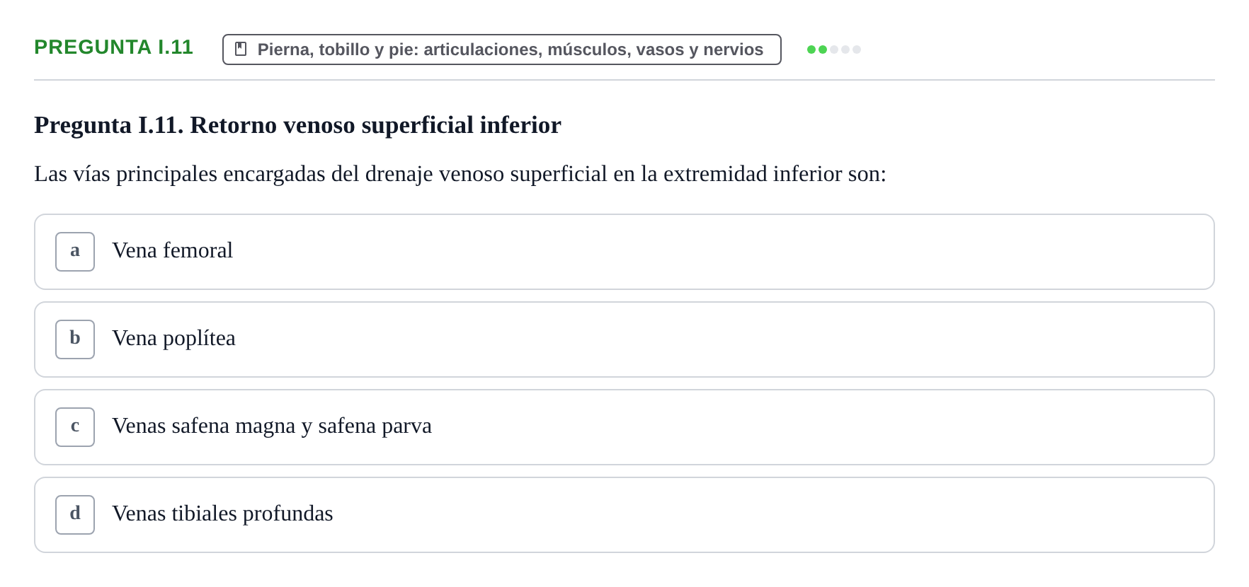 Enunciado: Pregunta I.11 · Anatomía Humana UAB Examen de repaso teórico: Vasos y nervios principales