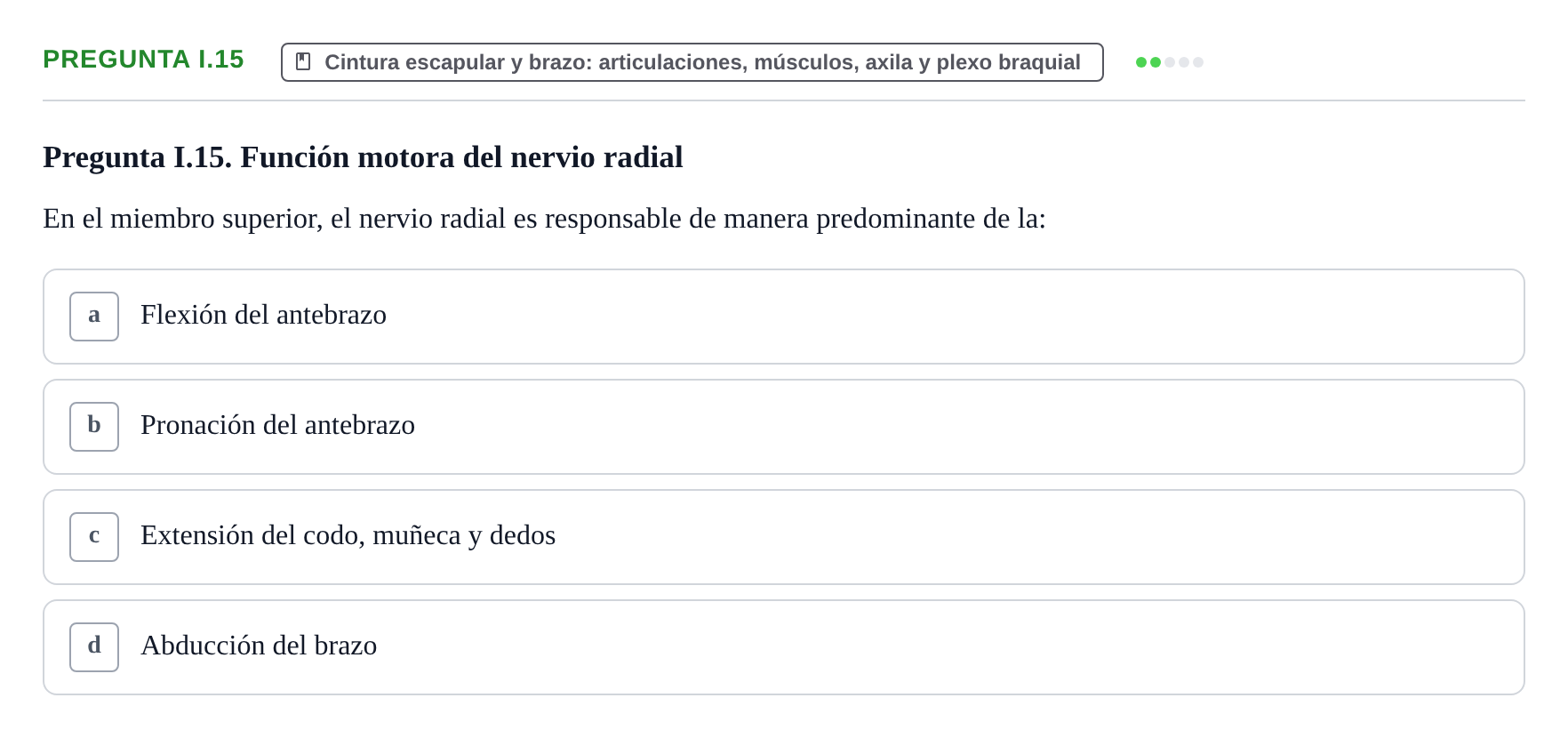 Enunciado: Pregunta I.15 · Anatomía Humana UAB Examen de repaso teórico: Vasos y nervios principales